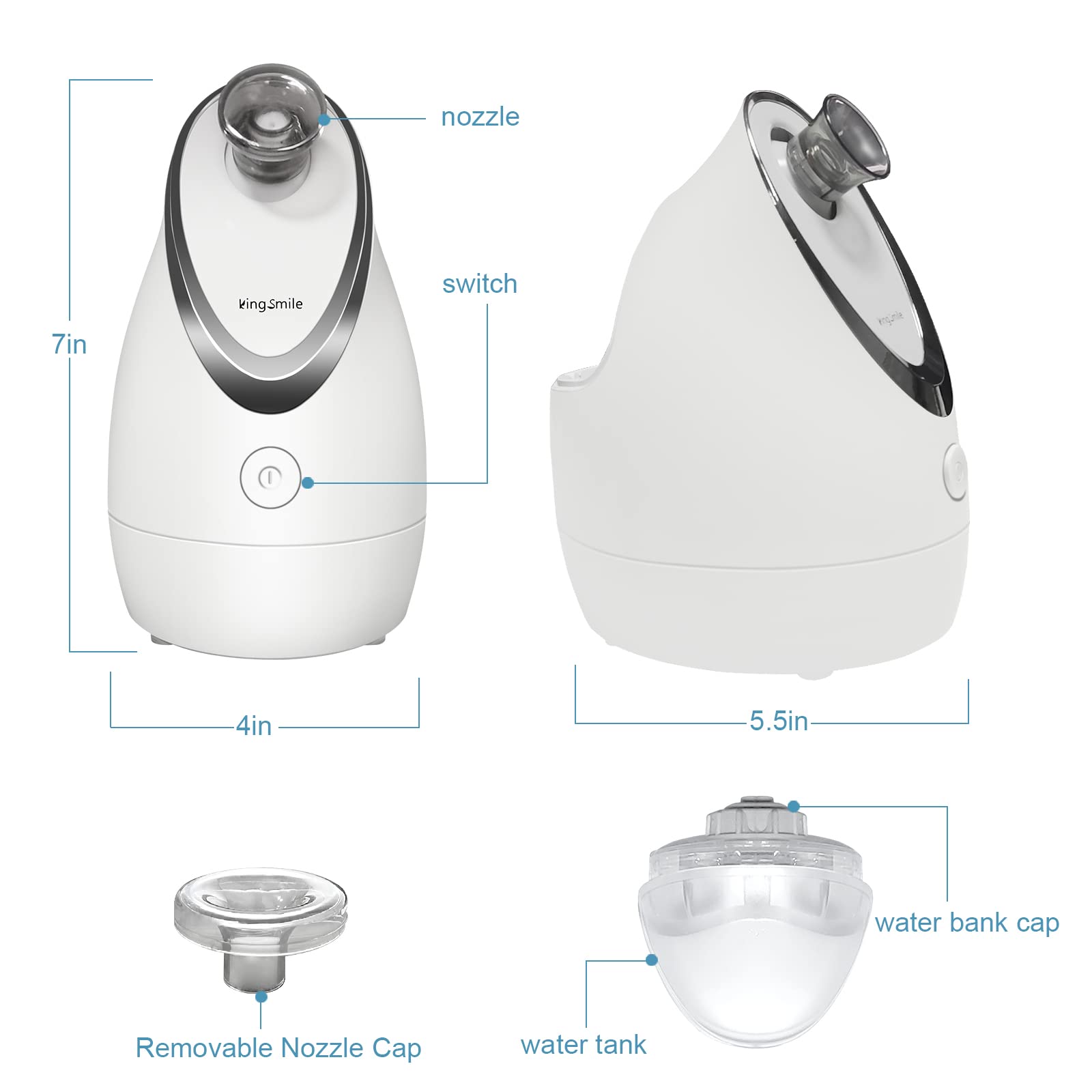 Kingsmile 3-in-1 Nano Facial Steamer with Aromatherapy - Adjustable Nozzle Warm Mist Humidifier for Deep Cleansing & Moisturizing | Perfect for Home Spa, Sinus Relief & Skincare Routine