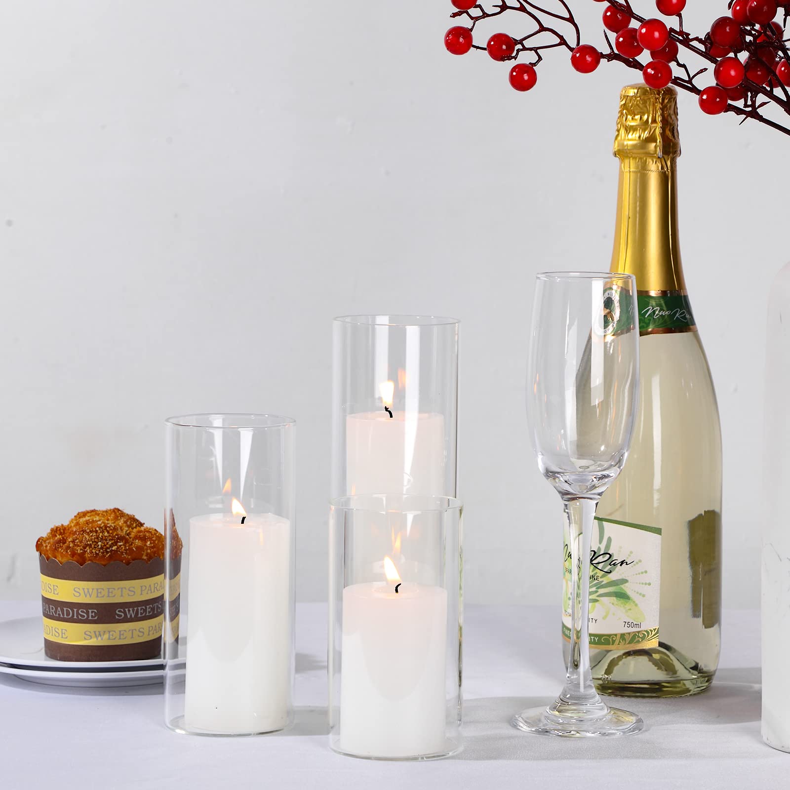 Shihanee 108-Piece White Pillar Candles & Clear Glass Cylinder Vases Set - 54 Complete Candle Holders for Table Decor, Weddings, Parties & Home Décor