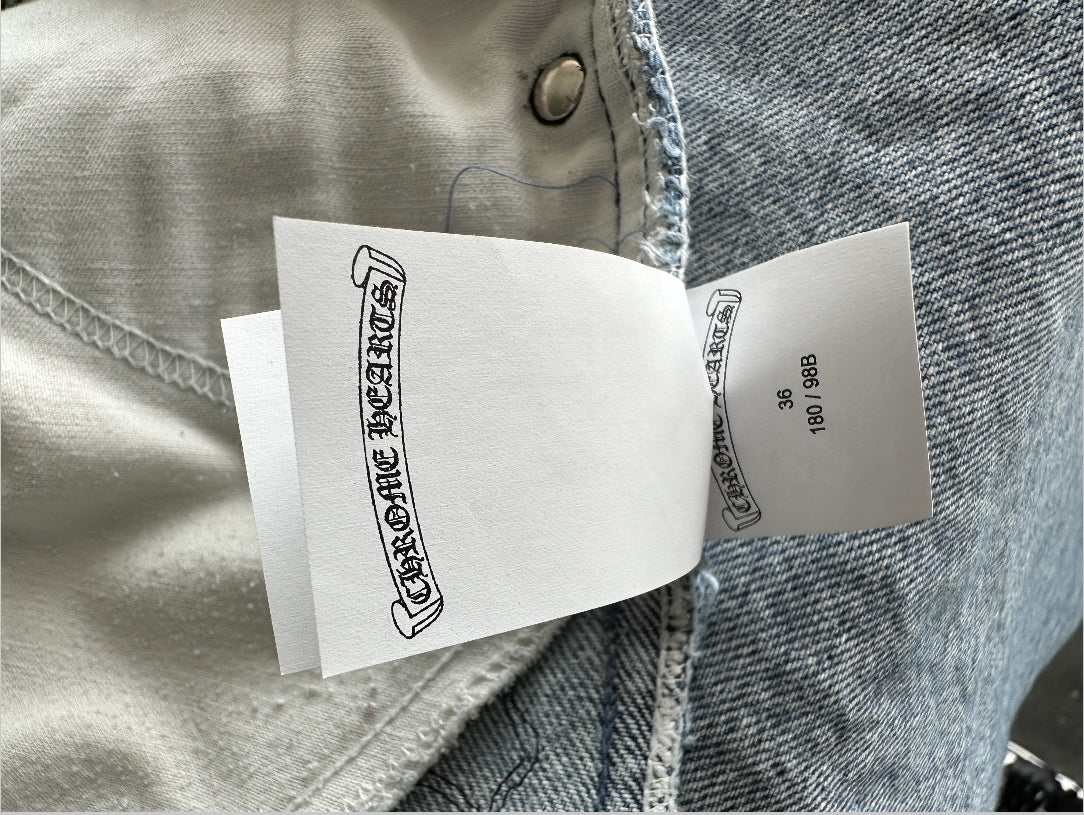 Chrome Hearts x Levi's Blue & Black Cross Patch Denim Jeans for Men - Stylish Vintage Streetwear for Casual Outfits & Night Out