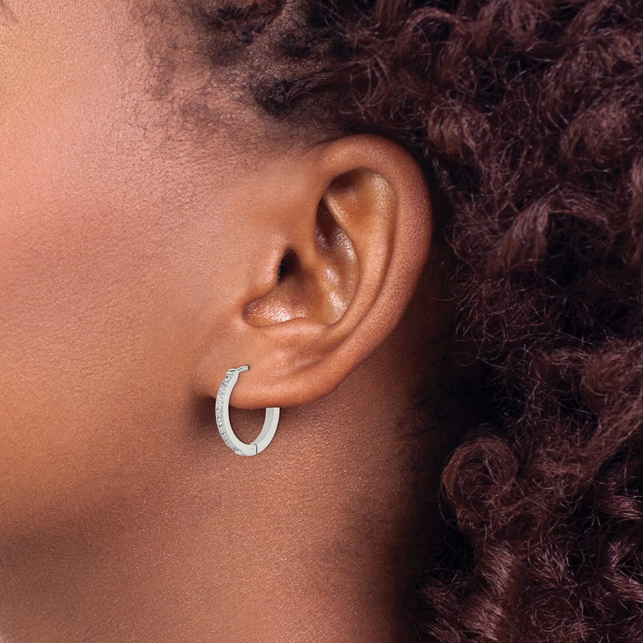 Lex & Lu 2mm Hinged Hoop Earrings with Preciosa Crystals - Stainless Steel Polished Jewelry for Women, Gift for Her, Everyday Wear & Special Occasions