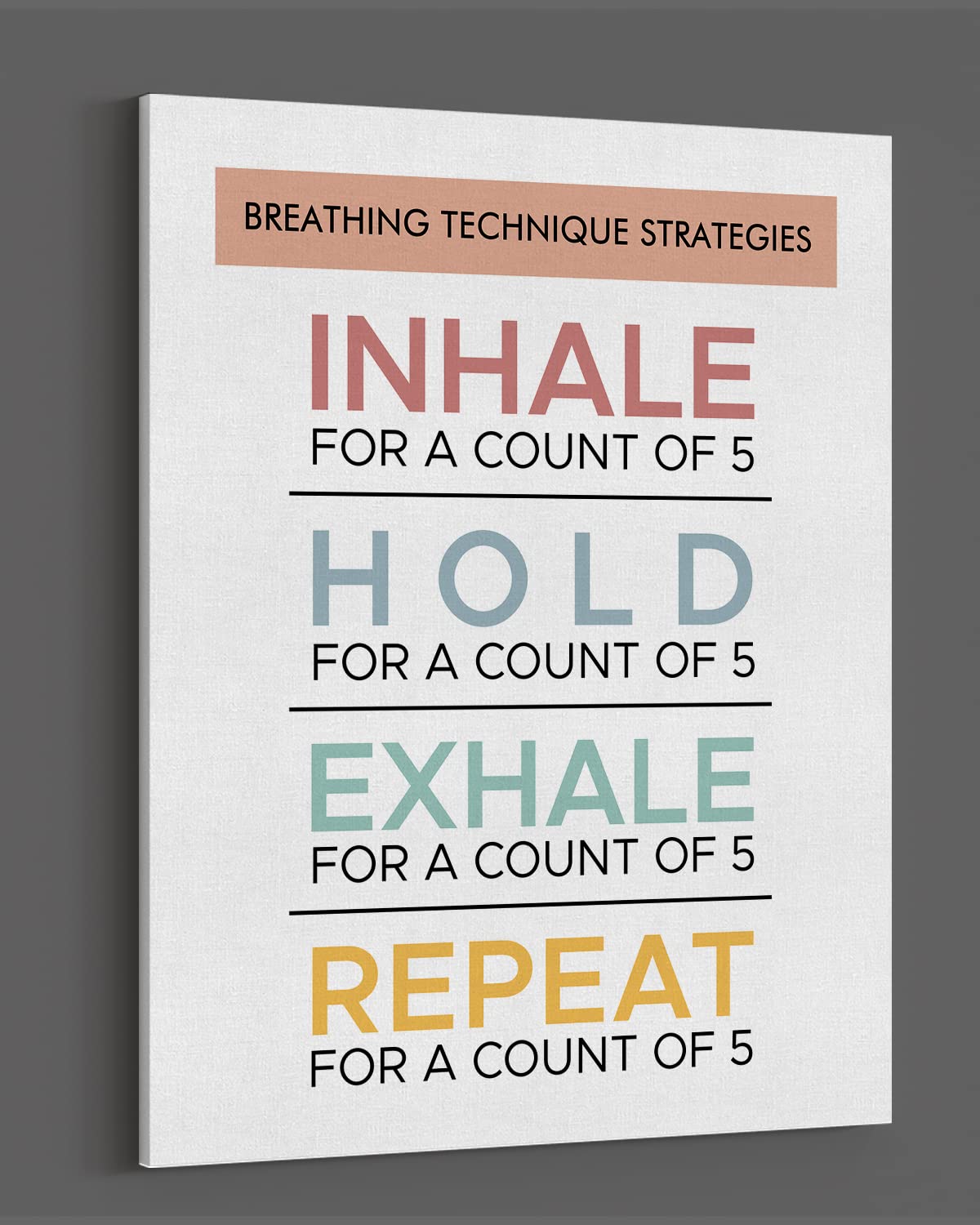 Breathing Technique Strategies Wall Art - Mindfulness & Therapy Office Decor - 24x30 Ready to Hang Canvas for Counseling Rooms, School Psychologists & Mental Health Professionals - Perfect for Stress Relief & Meditation Spaces