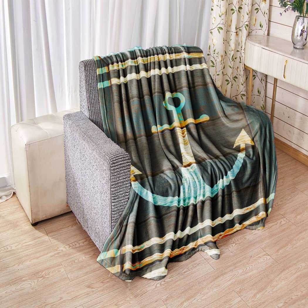 Premium Nautical Anchor Print Fleece Blanket 50