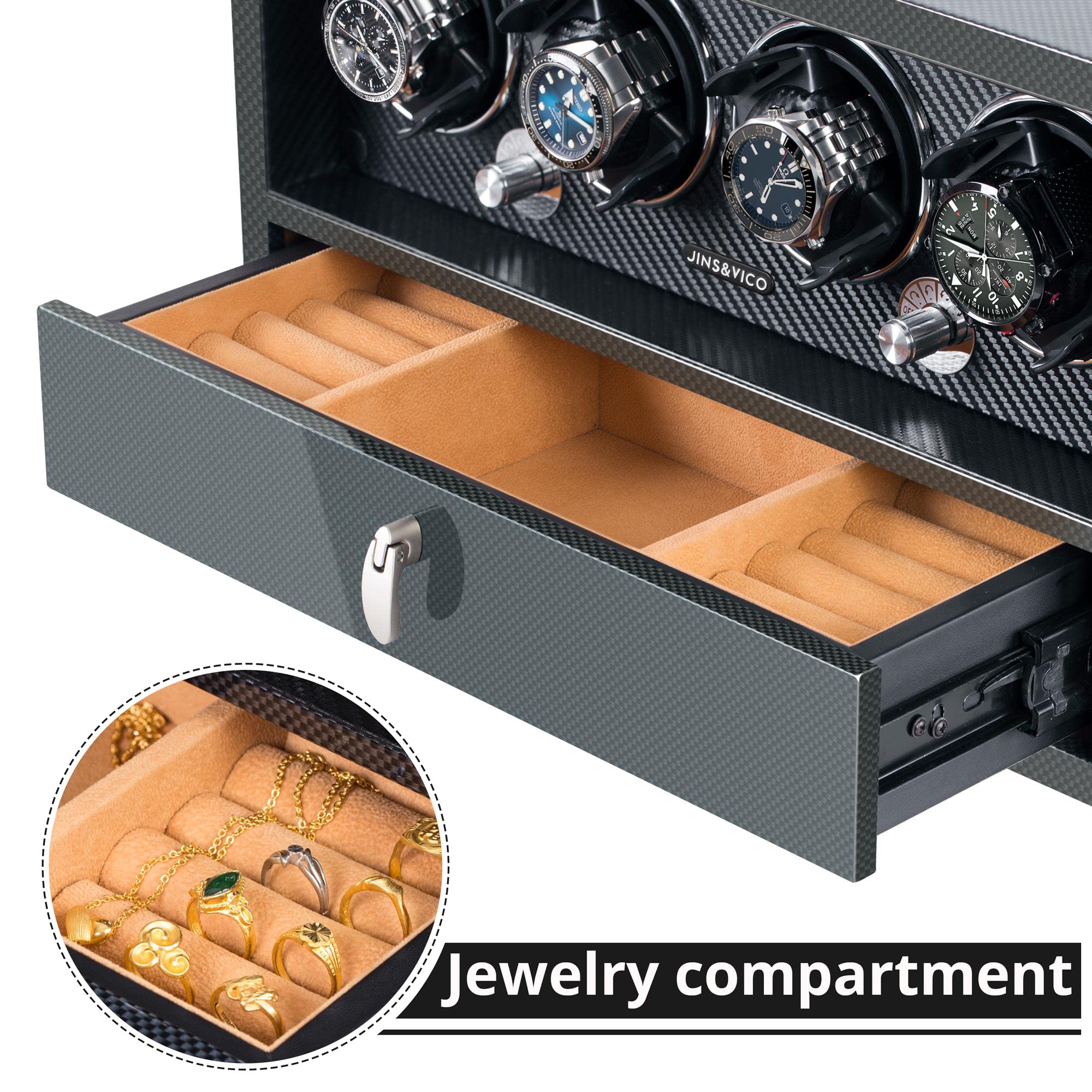 Premium Automatic Watch Winder with Japanese Mabuchi Motor - LCD Touchscreen Control, Carbon Fiber Exterior & Adjustable Watch Pillows | Perfect for Rolex, Omega & Luxury Watch Collections | Home & Office Use