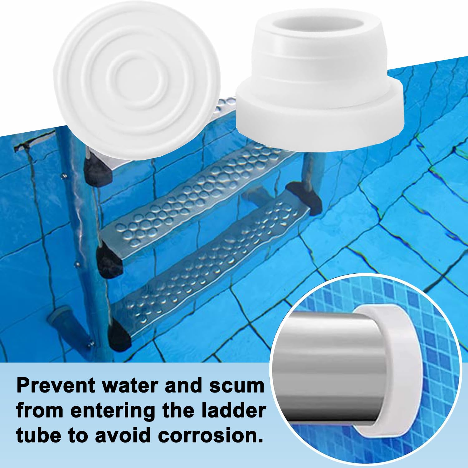 4 Pack Pool Ladder Bumpers for Inground Pools - Rubber Inside Plug Caps Fits 1.9