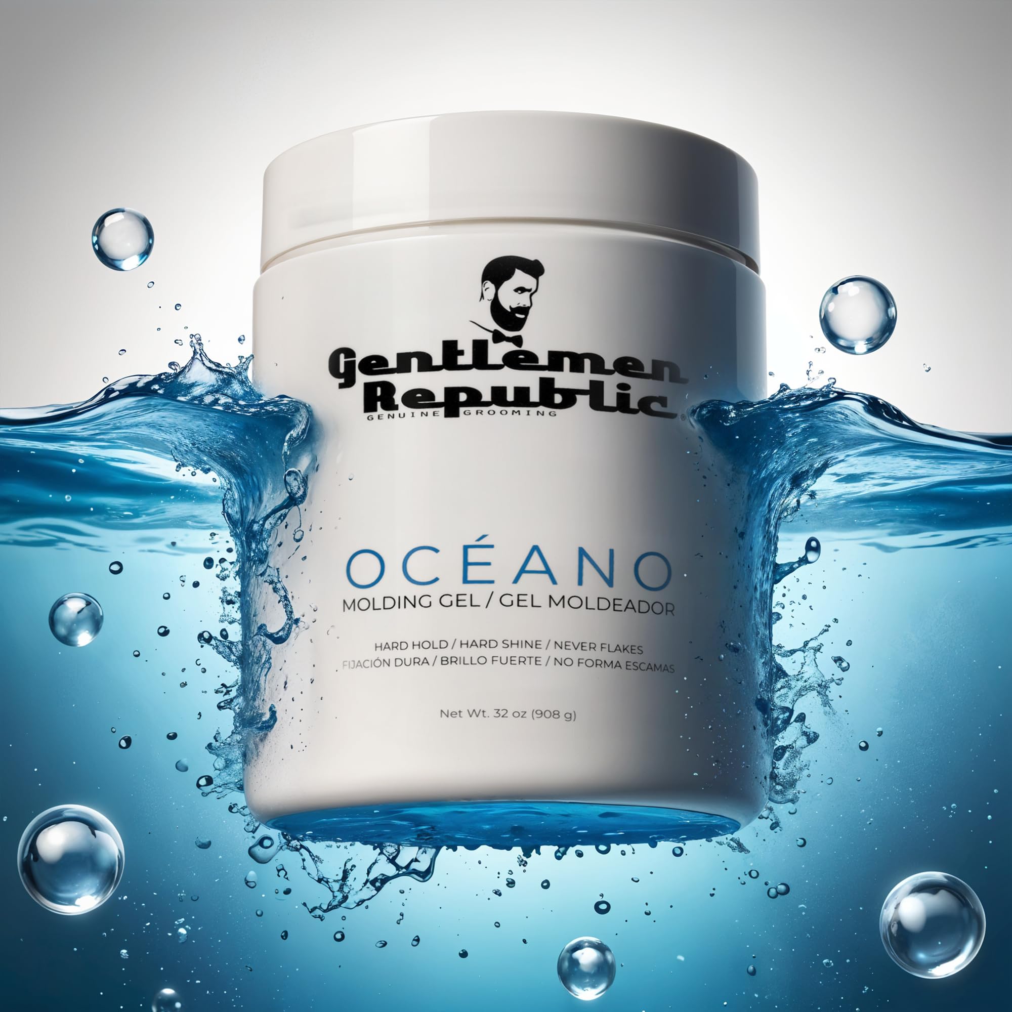 Gentlemen Republic Oceano Men's Hair Gel 32oz - Strong Hold High Shine Styling Gel for Men | Alcohol-Free Professional Formula with Fresh Ocean Scent | Made in USA | Perfect for Daily Styling, Special Occasions & Professional Grooming