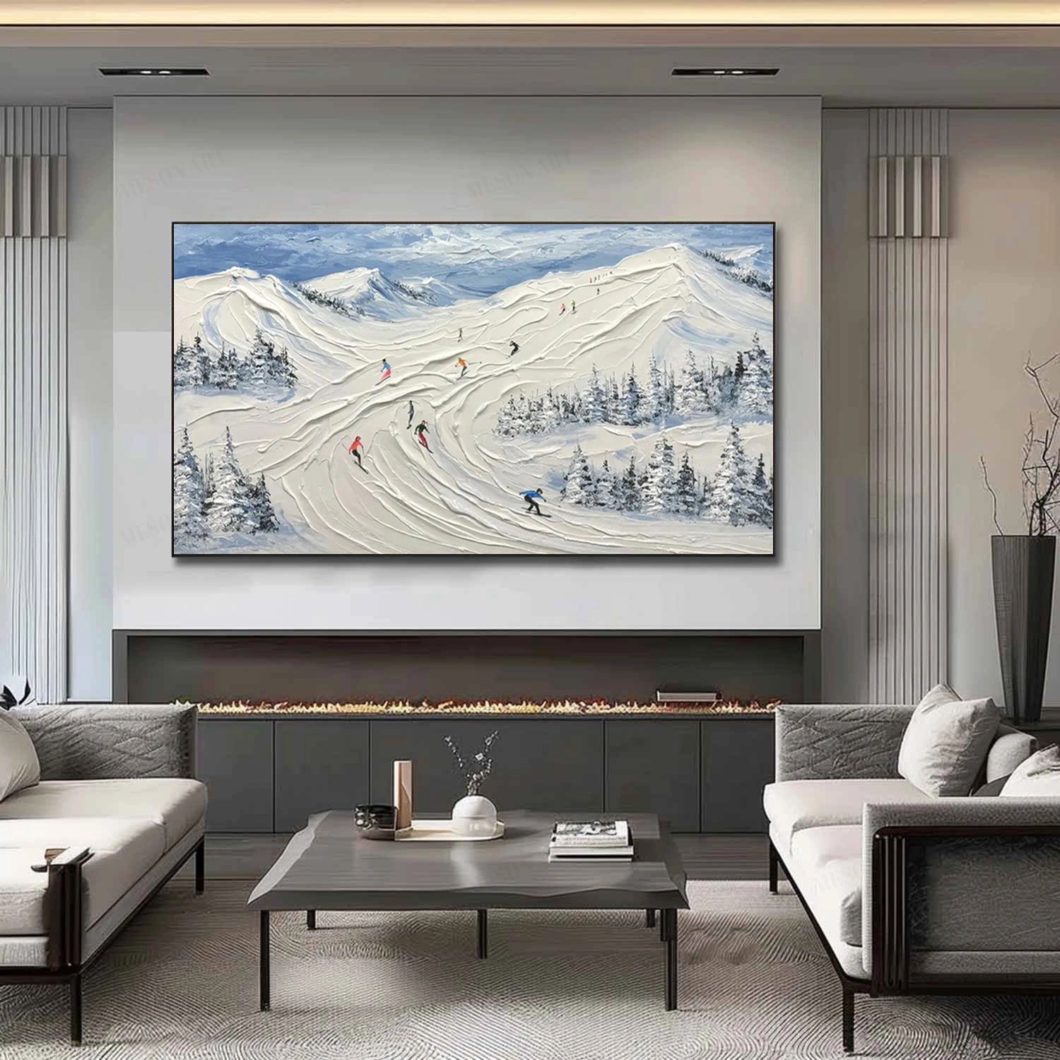 SP039 Textured Canvas Painting - Skiing Sport Art Wall Decor for Living Room, Bedroom & Office | Winter Sports Theme Home Decor