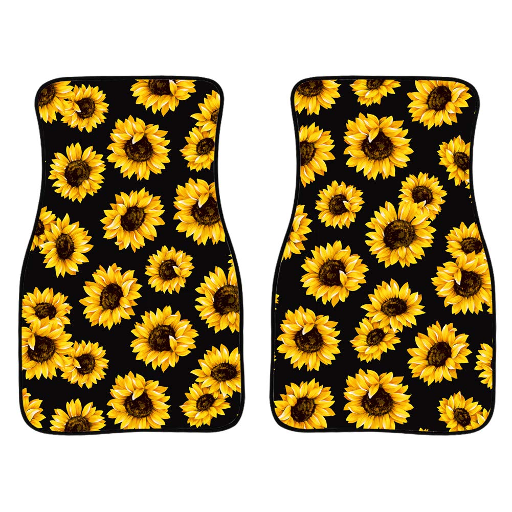 Custom Sunflower Black Universal Car Floor Mats - Perfect Fit for SUV, Vans, Sedans & Trucks | Durable All-Weather Protection & Stylish Holiday Decor for Your Vehicle