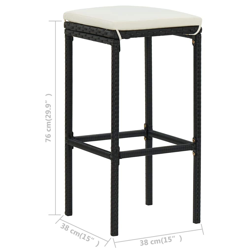 Modern Bar Stools Set of 2 - Black Poly Rattan Counter Height Chairs with Cushions for Kitchen, Dining, Indoor & Outdoor Use - Fast Shipping | Perfect for Breakfast Bars, Patios & Home Decor