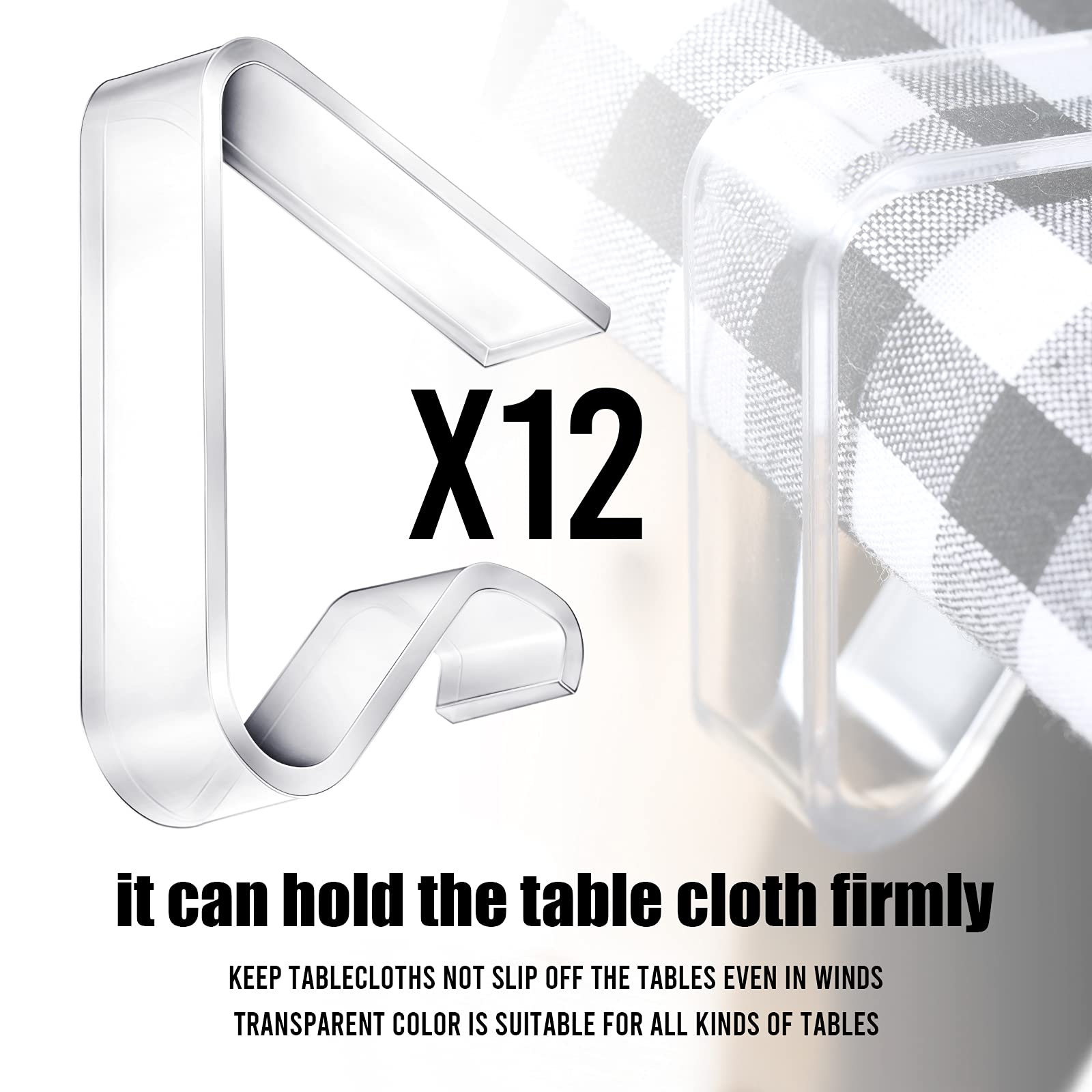 Upgraded Transparent Clear Tablecloth Clips - Plastic Tablecloth Holders for Indoor Outdoor Use - Perfect for Christmas, Home, Wedding, Party & Picnic - Secure Table Cover for Any Occasion