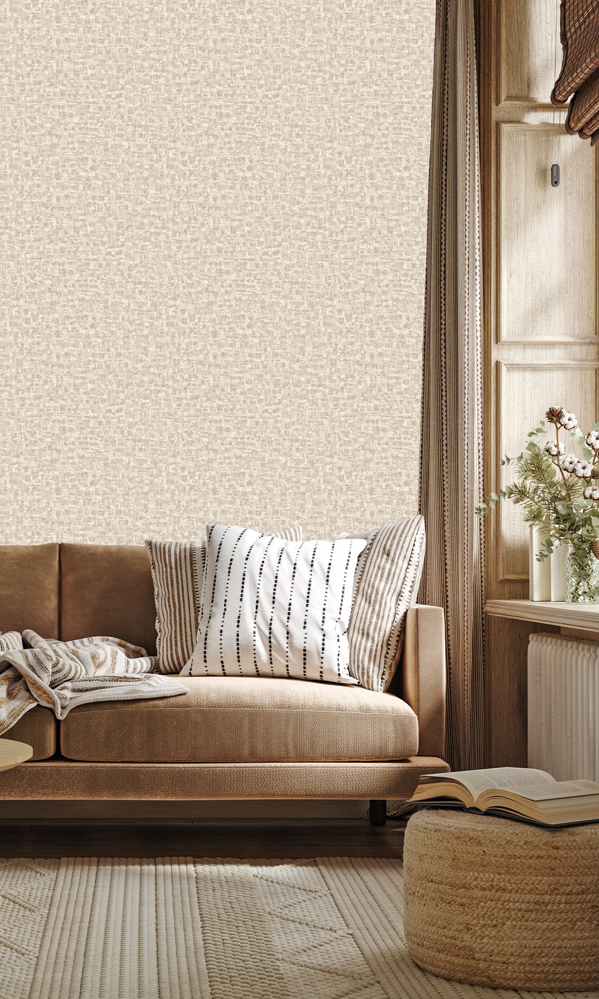 Dove Brushed Block Textured Wallpaper R9708 - Self-Adhesive Peel and Stick Wallpaper for Bedroom, Living Room, Kitchen & Bathroom Decor
