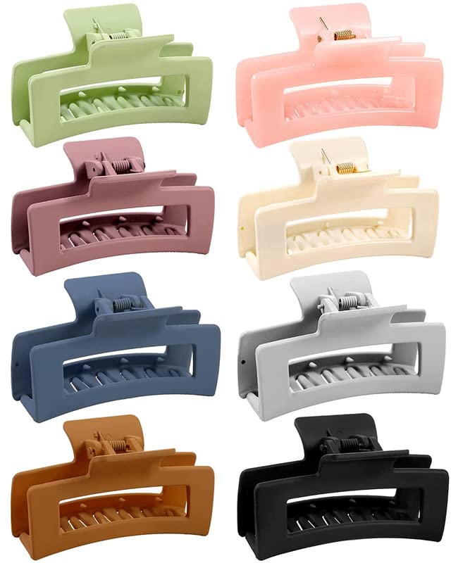 8pcs Non-Slip Acrylic Banana Hair Claw Clips Set - 3.5 Inch Rectangle Matte Hair Clamps for Women & Girls (Perfect for School, Work, Gym & Everyday Hairstyling)