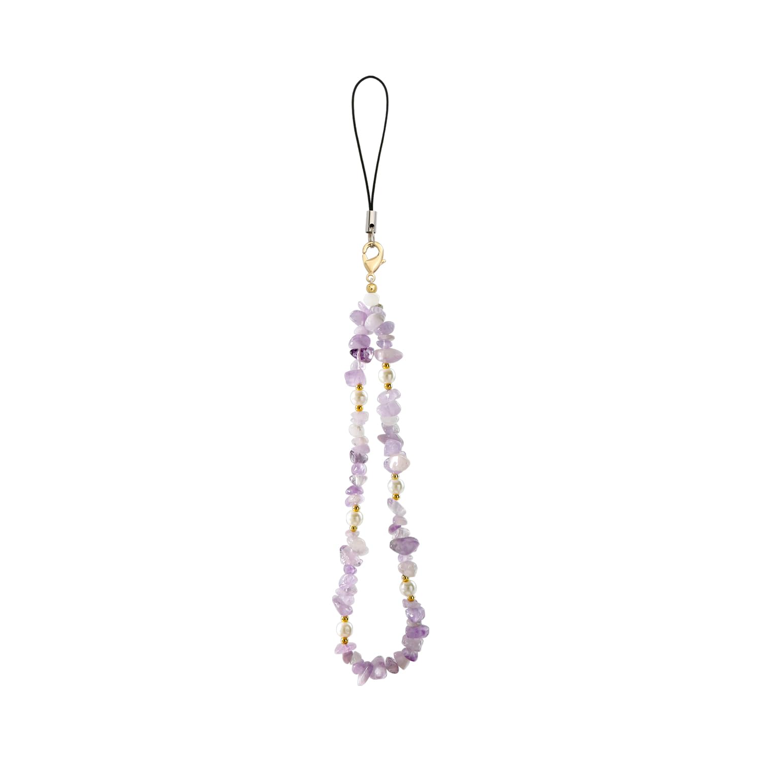 Natural Gemstone Phone Lanyard with Beaded Wrist Strap - Elegant Purple Cell Phone Charm for Women & Girls | Perfect for Smartphones, Keys & ID Cards (Fashion Accessory & Gift Idea)