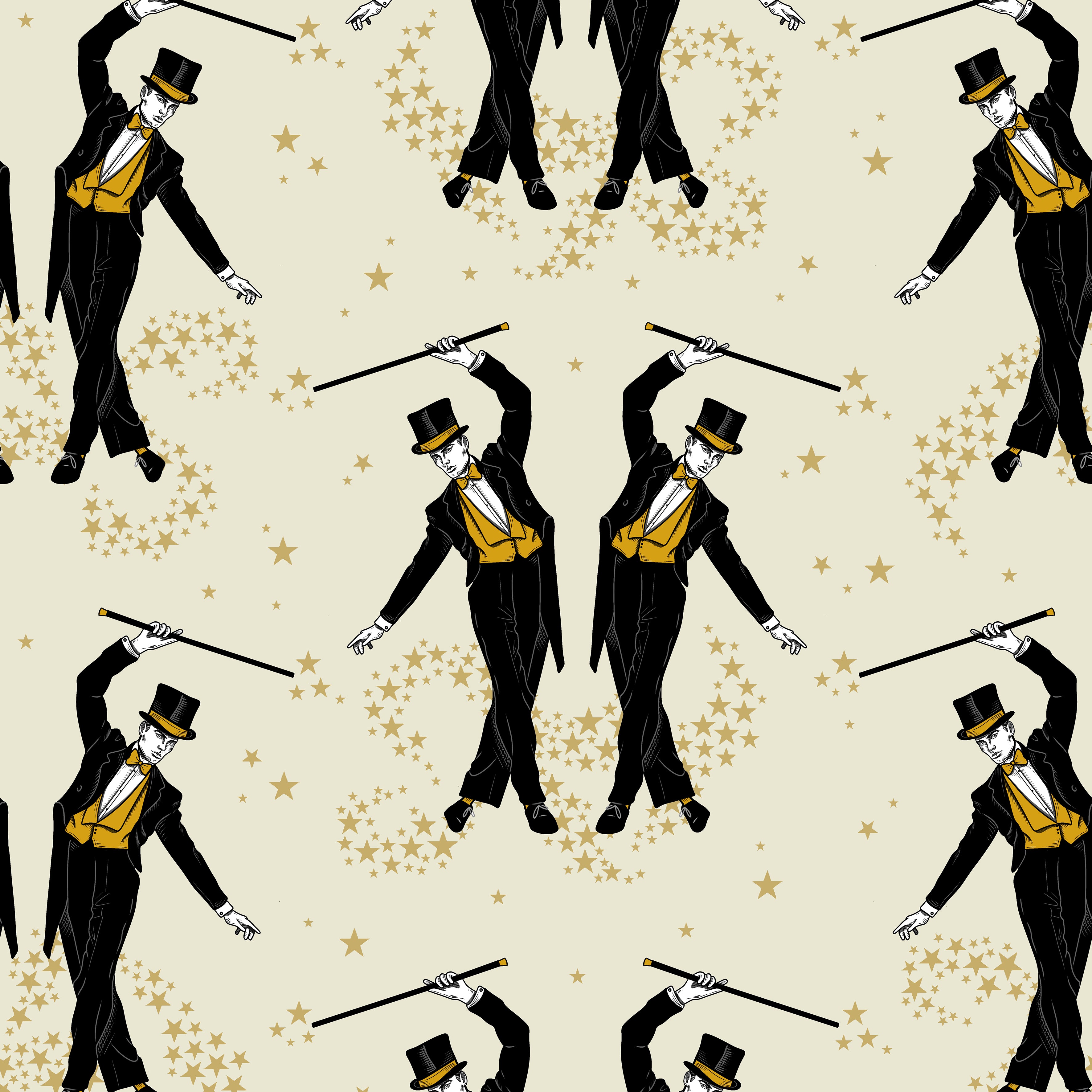 Showboys Wallpaper Cream & Mustard - Peel and Stick Removable Wallpaper for Bedroom, Living Room, Nursery - Self-Adhesive Geometric Pattern Wall Decor