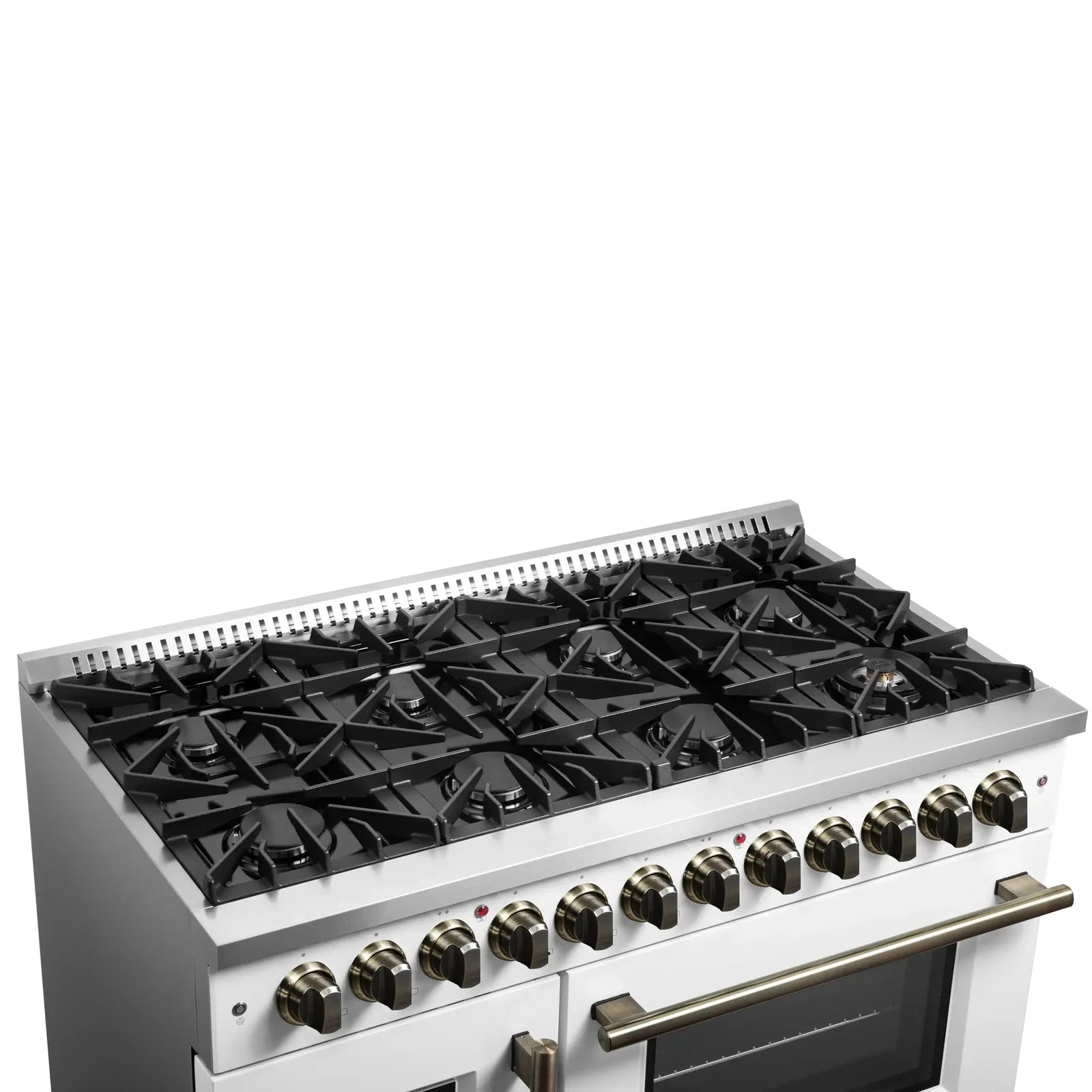 Forno Galiano 48-Inch French Door Dual Fuel Range with 8 Burners & Electric Convection Oven - White Antique Brass Trim (Model FFSGS6356 48WHT) | Perfect for Gourmet Kitchens & Professional Chefs