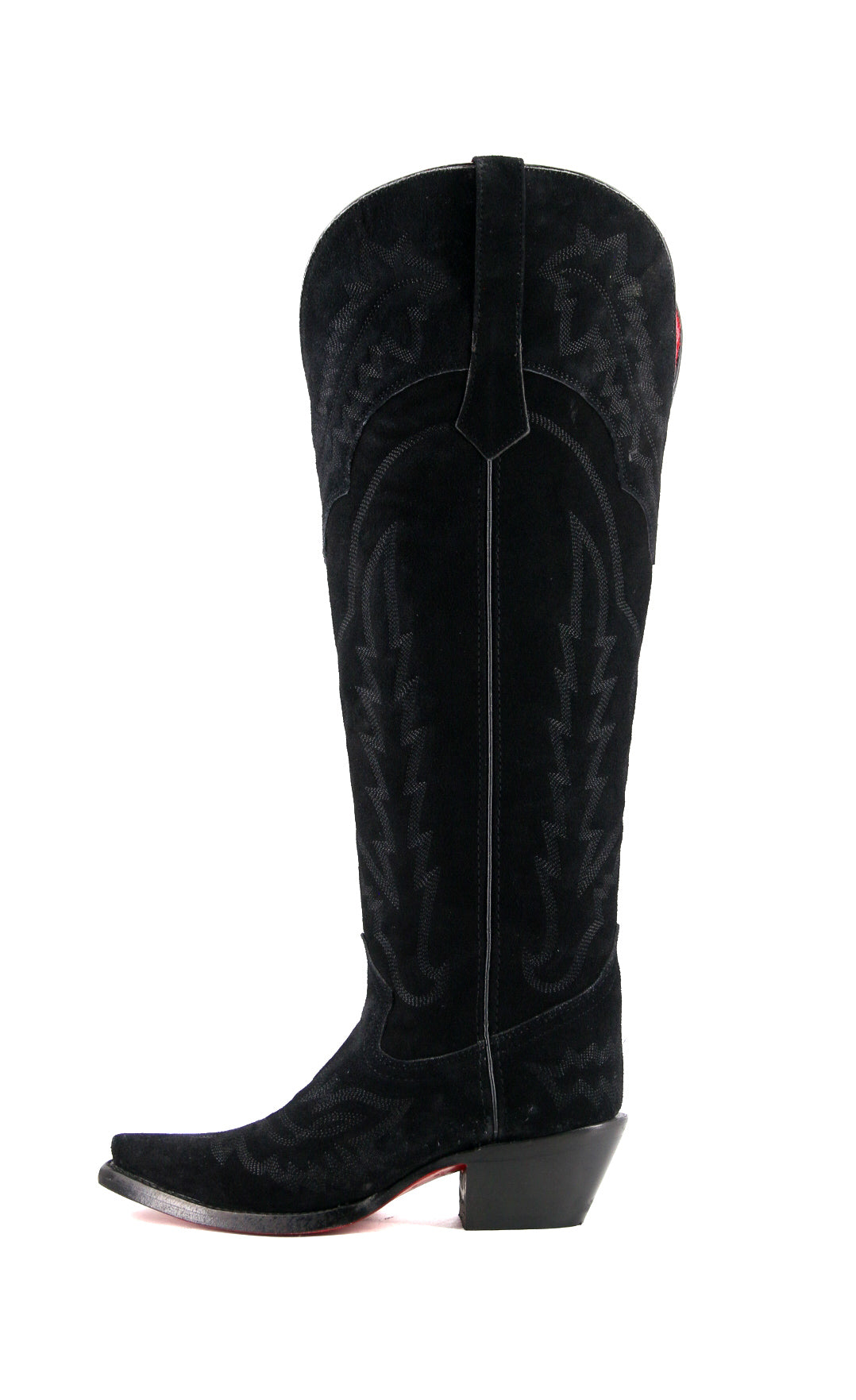 Maggie Suede Knee High Cowgirl Boots with Red Bottom & Wide Calf - Perfect for Western Rides, Country Music Festivals & Vintage Fashion Outfits