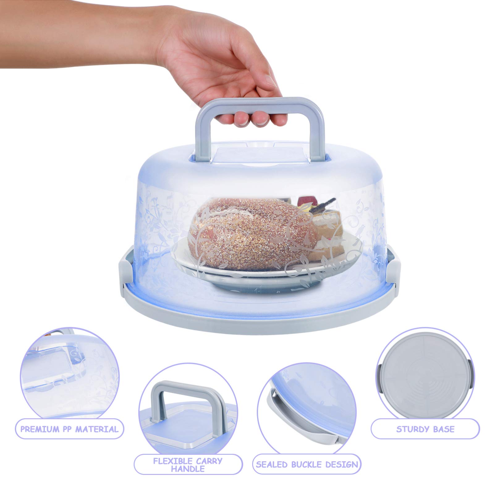 Sturdy Round Cake Stand with Locking Lid - Portable Cake Carrier for Cupcakes, Pies & Desserts | Food Storage Container with Handle for Parties, Baking & Kitchen Organization