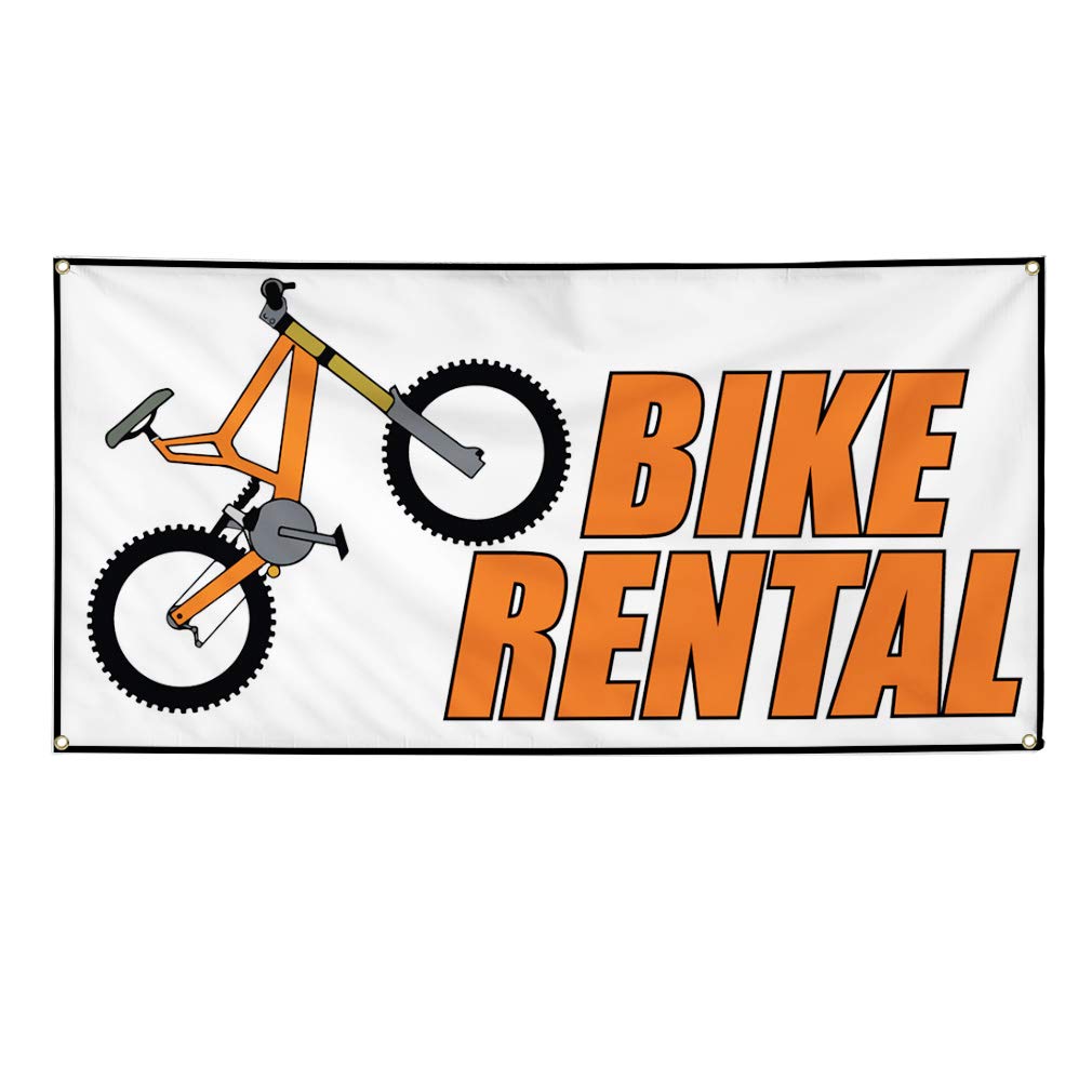 Vinyl Banner for Bike Rental Business - Weatherproof, Durable Outdoor Sign (60x144 Inches, White, 10 Grommets) - Perfect for Storefronts, Events, and Industrial Yard Advertising