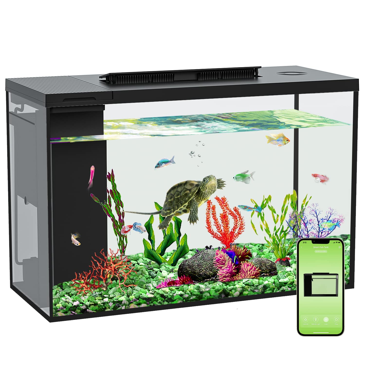 4.5 Gallon Self-Cleaning Betta Fish Tank - Smart Bluetooth Aquarium Kit with Filter, LED Light & Water Pump - Perfect Starter Fish Bowl for Home, Office or Classroom Aquascaping