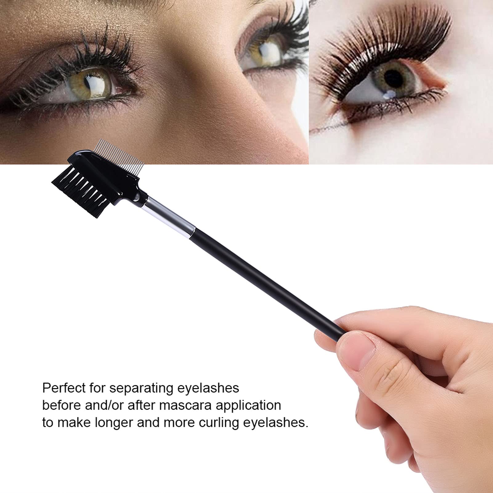 2-in-1 Eyelash Brush and Comb - Stainless Steel Reusable Eyelash Separator Tool, Portable Mascara Applicator & Makeup Brush for Women - Perfect for Lash Extension, False Lashes & Everyday Makeup