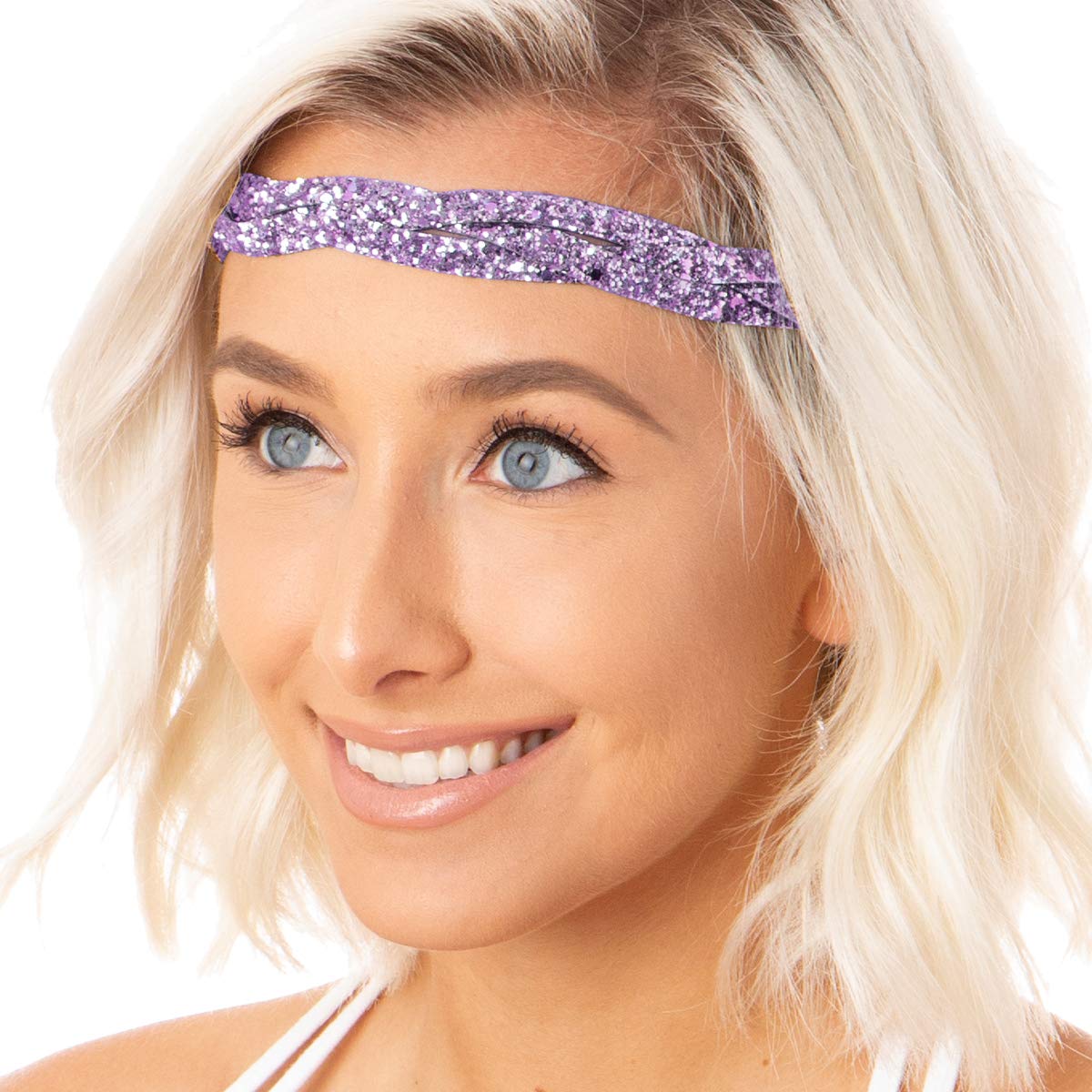 Stylish Plus Size Adjustable No-Slip Sparkly Bling Headbands for Women, Girls & Teens - 4-Pack Mixed Glitter Princess Hair Accessories - Perfect for School, Parties, Sports & Everyday Wear