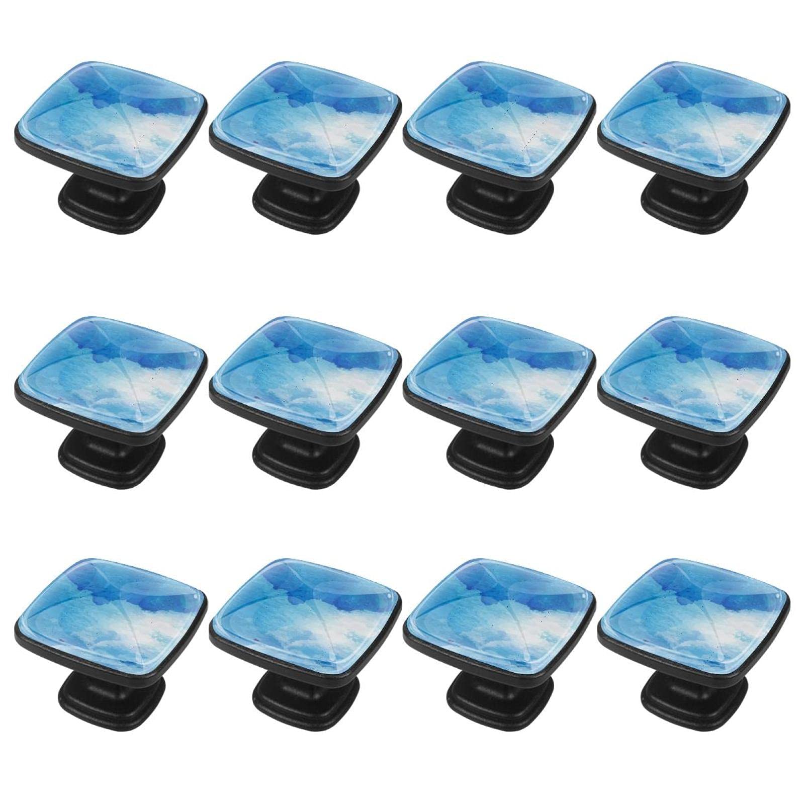 12Pcs Blue Art Cloud Cabinet Handles & Drawer Knobs - Vintage Dresser Hardware for Kitchen Cabinets, Wardrobes & Furniture (Home Decor Upgrade)