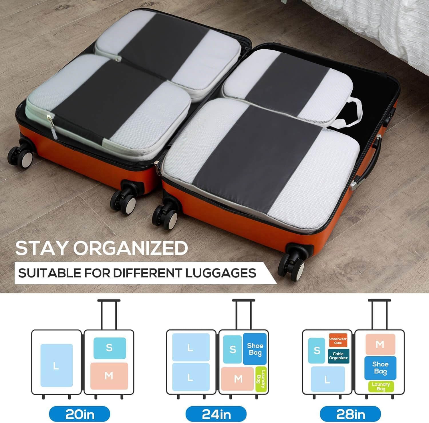 Gowraps 6-Piece/4-Piece Compression Packing Cubes Set - Travel Organizer Bags for Suitcases, Luggage, Carry-On & Backpacks | Space-Saving Storage Solution for Business Trips, Vacations & Weekend Getaways