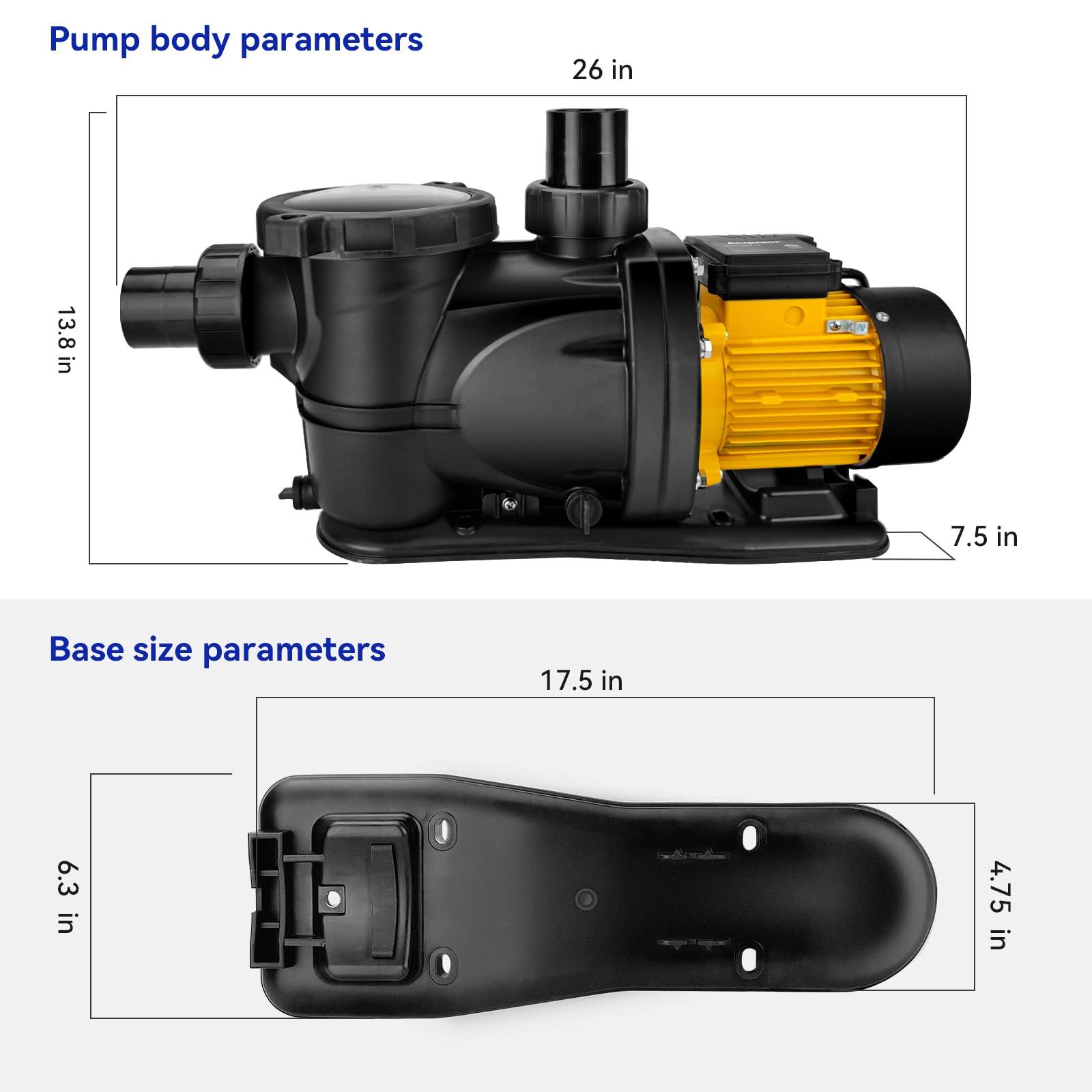 Acquaer 2 HP High Flow Pool Pump - 7860 GPH 115V Energy Efficient Swimming Pool Pump for Above Ground & Inground Pools | Self Priming with Strainer Basket | Perfect for Backyard, Residential & Commercial Pool Maintenance
