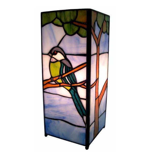 Blue Tit Medium Square Tiffany Lamp - Stained Glass Table Lamp for Home Decor, Living Room, Bedroom, Office - Vintage Style Handcrafted Lighting