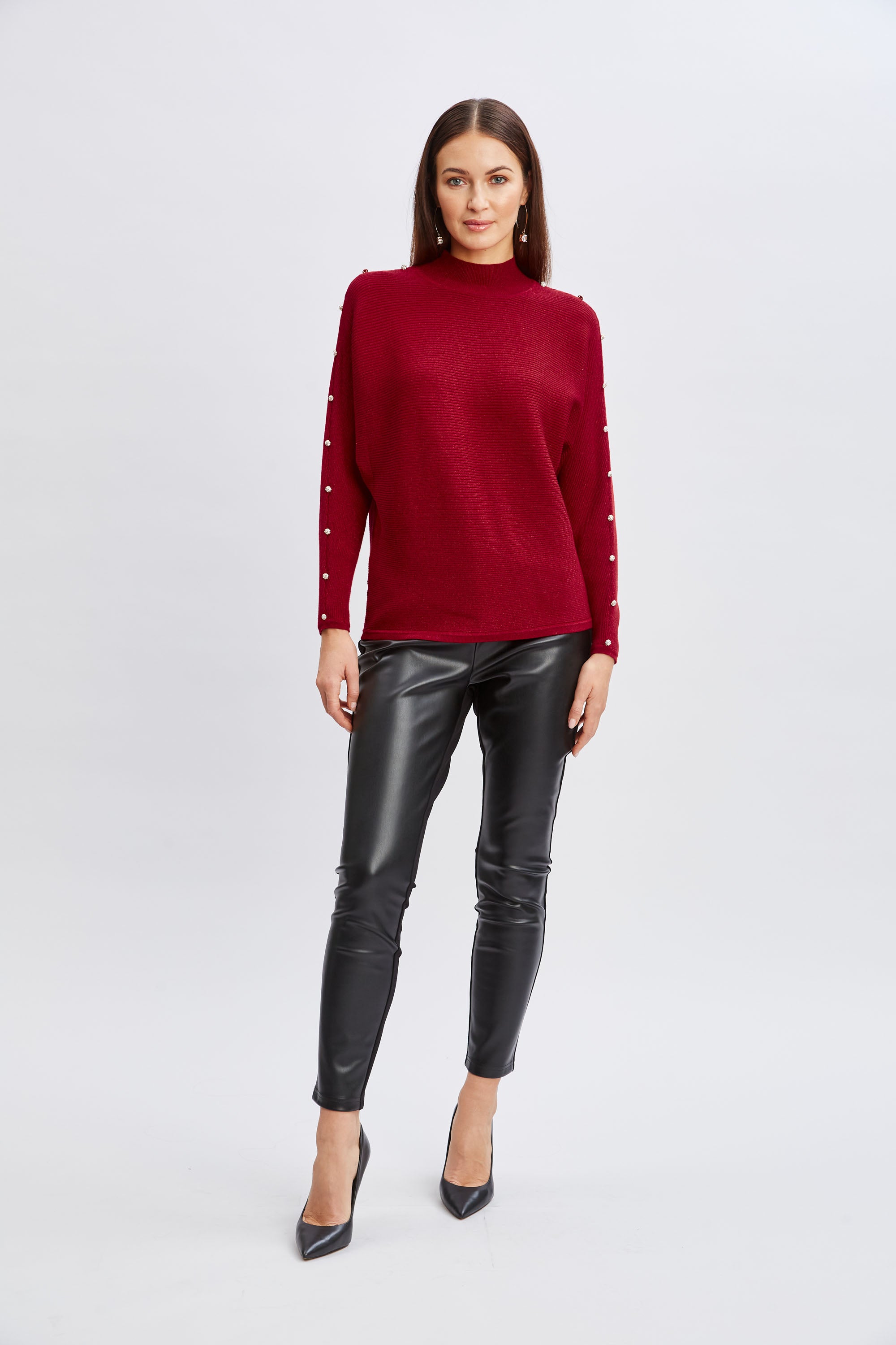 Tahari Crystal Sleeve Metallic Sweater for Women - Elegant Shimmery Knit Top for Party, Dinner & Special Occasions