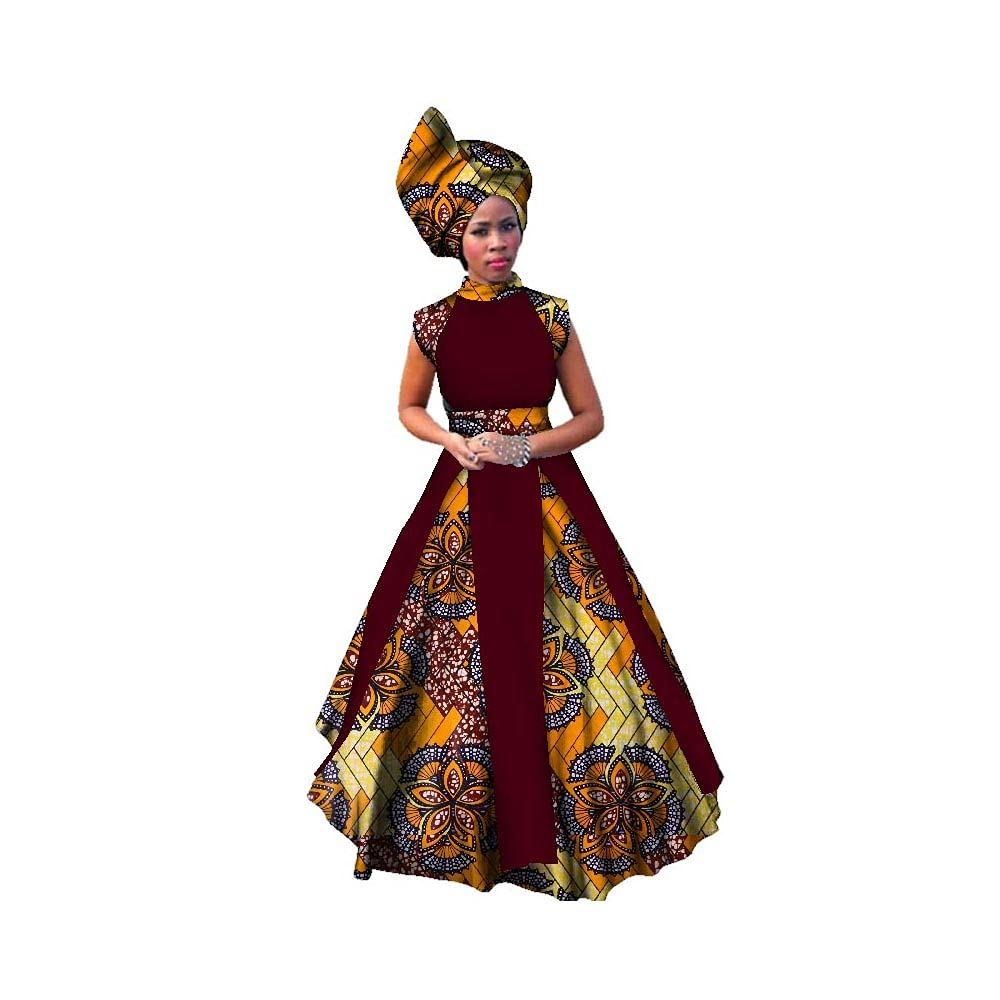 **Stylish African Print Maxi Dress for Women - Sleeveless Party Dress with Matching Head Scarf - Plus Size & Comfortable - Perfect for Weddings, Festivals & Cultural Events**
