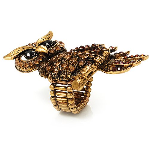 Elegant Vintage Gold Owl Stretch Ring with Diamante - Perfect for Boho Fashion, Gift Giving & Everyday Wear
