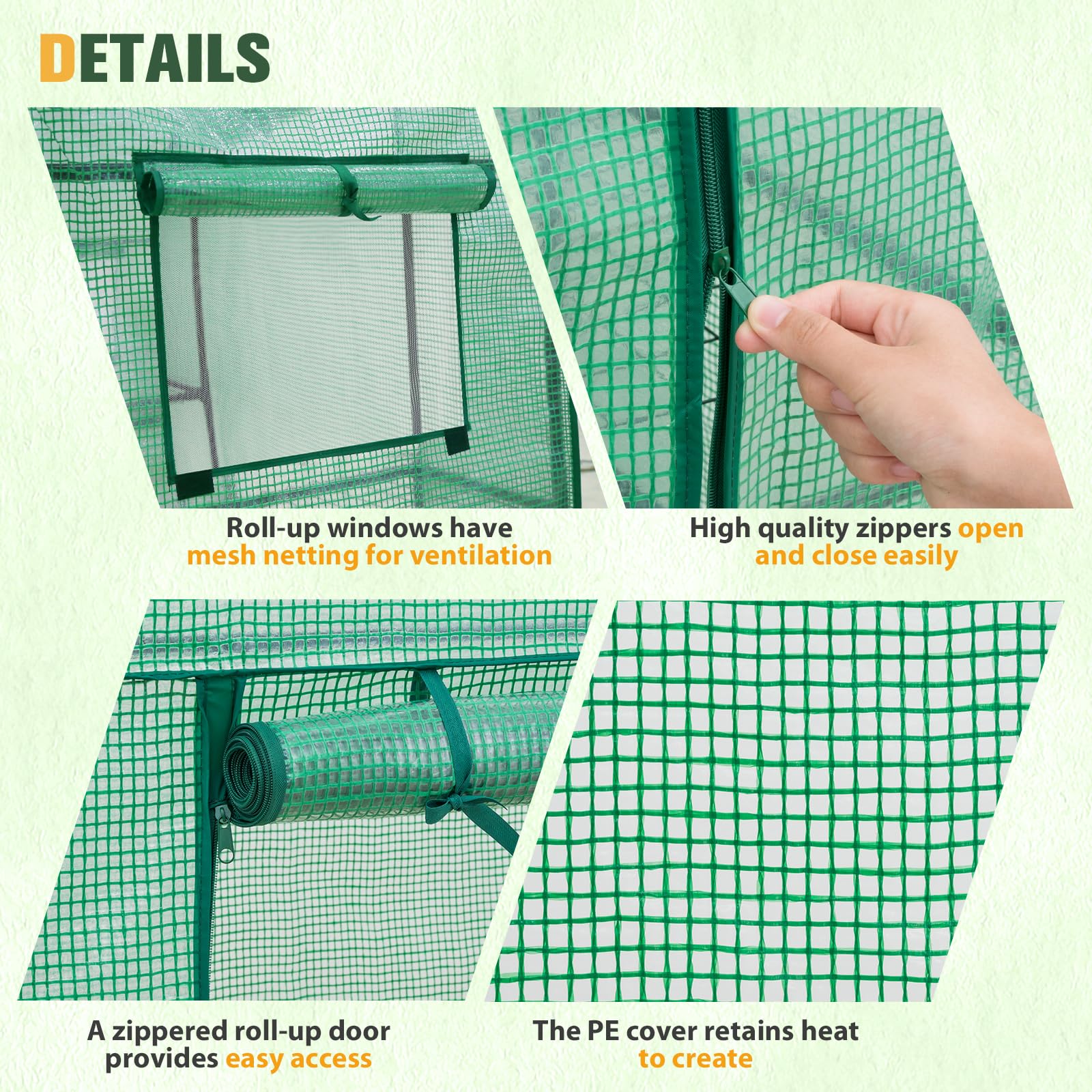 COOS BAY 57x29x77 Inch Walk-in Mini Greenhouse with Windows & Roll-up Door - 3 Tier 4 Shelf Portable Plant Hot House for Indoor/Outdoor Gardening, Seed Starting & Plant Protection (Green)