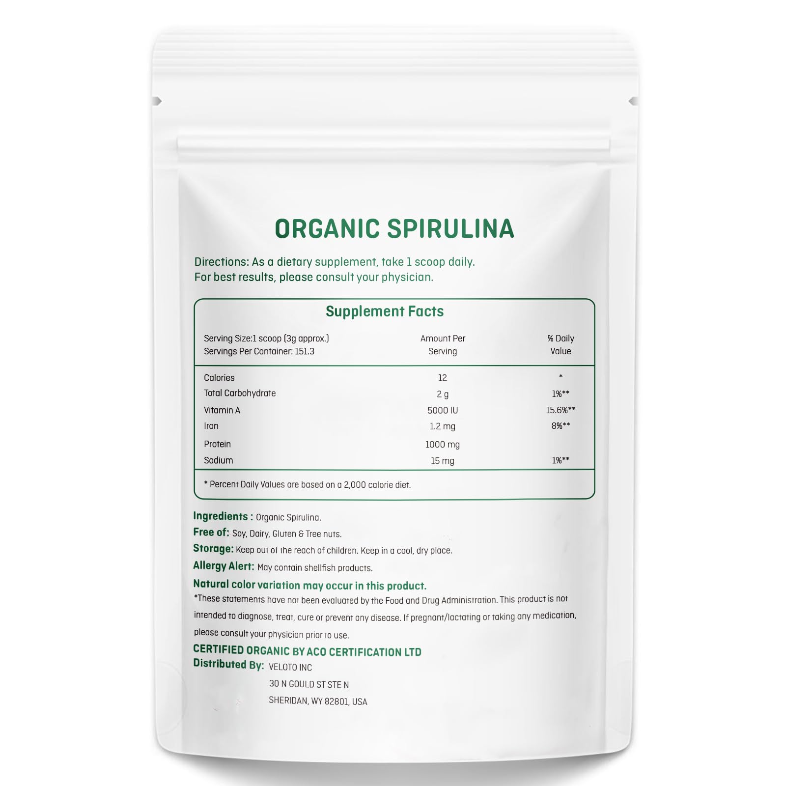 Organic Spirulina Powder Superfood - 1 Pound (16 Ounce) | Vegan Protein, Antioxidants & Vitamins Supplement for Immune Support | Non-GMO, Gluten-Free | Smoothies, Detox Drinks & Health Boosters