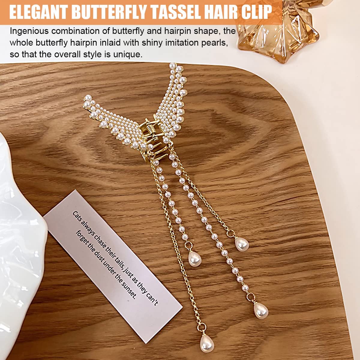 NAKAS Pearl Hair Clip for Women - Elegant Butterfly Claw Clip with Stone Accents, Metal Hair Clutcher for Wedding, Party & Everyday Use | Hair Accessories for Girls & Women