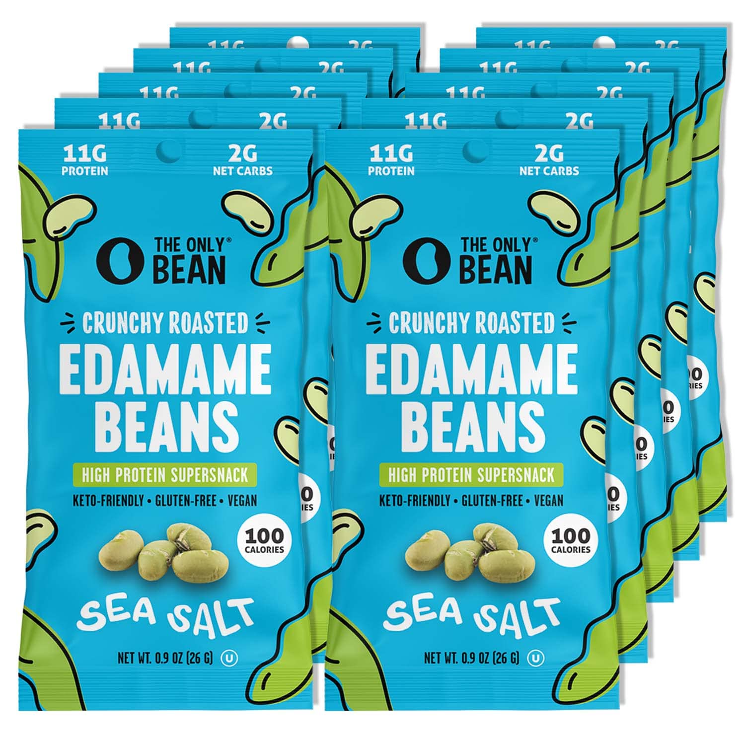 Crunchy Dry Roasted Edamame Snacks - Sea Salt Flavor | High Protein (11g) Keto & Vegan Friendly | Low Carb, Gluten Free Healthy Snacks | 100 Calorie Pack (0.9oz, 10 Pack) | Perfect for Office, Travel & On-the-Go Lifestyle