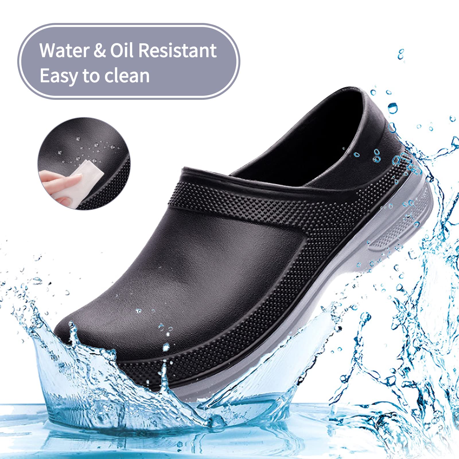 Mnplciea Professional Chef Shoes for Men - Oil Resistant, Waterproof Safety Work Shoes with Non-Slip Sole - Ideal for Nurses, Kitchen Staff & Garden Workers (Indoor/Outdoor Use)