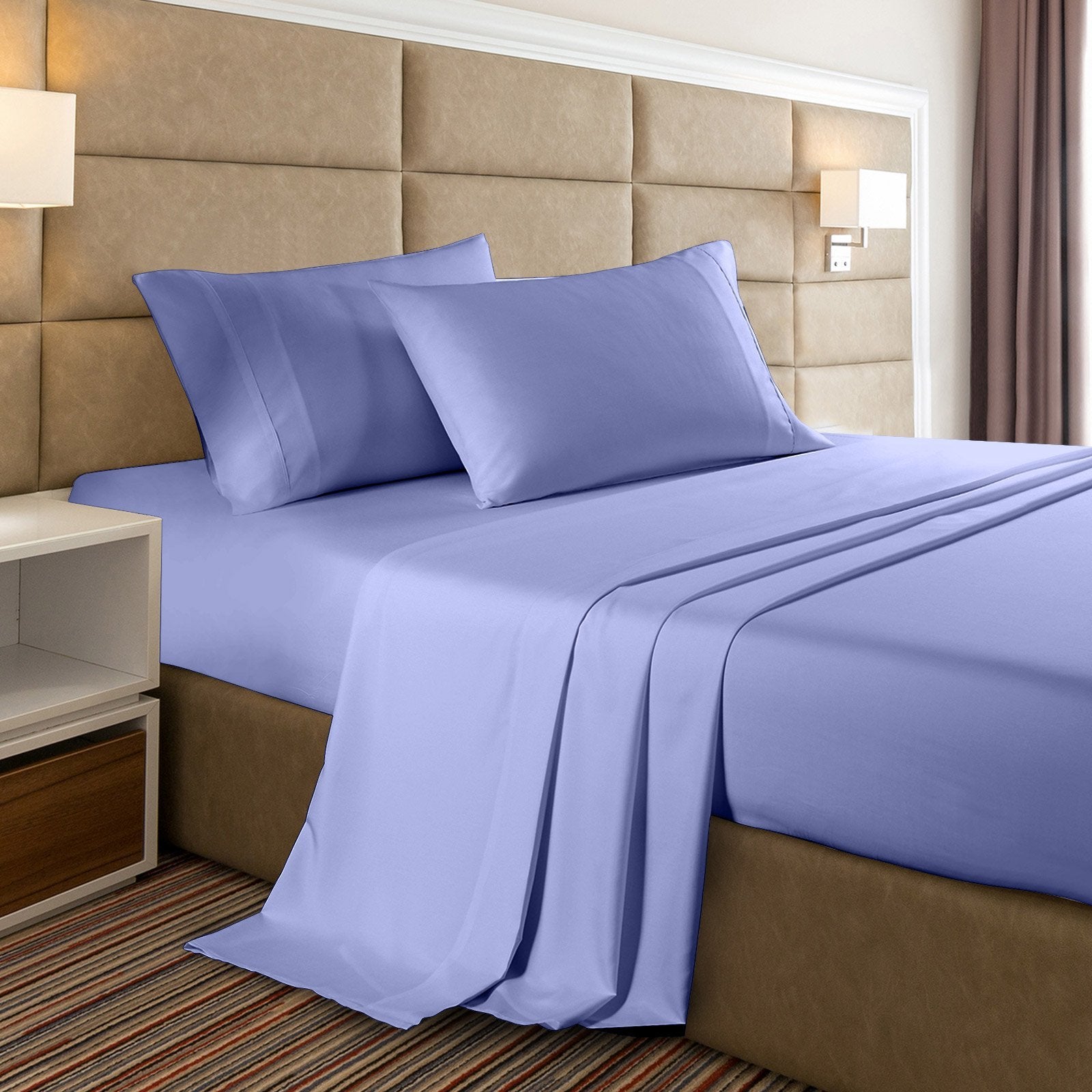 Casa Decor 2000 Thread Count Bamboo Cooling Sheet Set - Ultra Soft Breathable Bed Sheets for Hot Sleepers - Queen Size Mid Blue Bedding - Perfect for Summer Nights & Temperature Regulation
