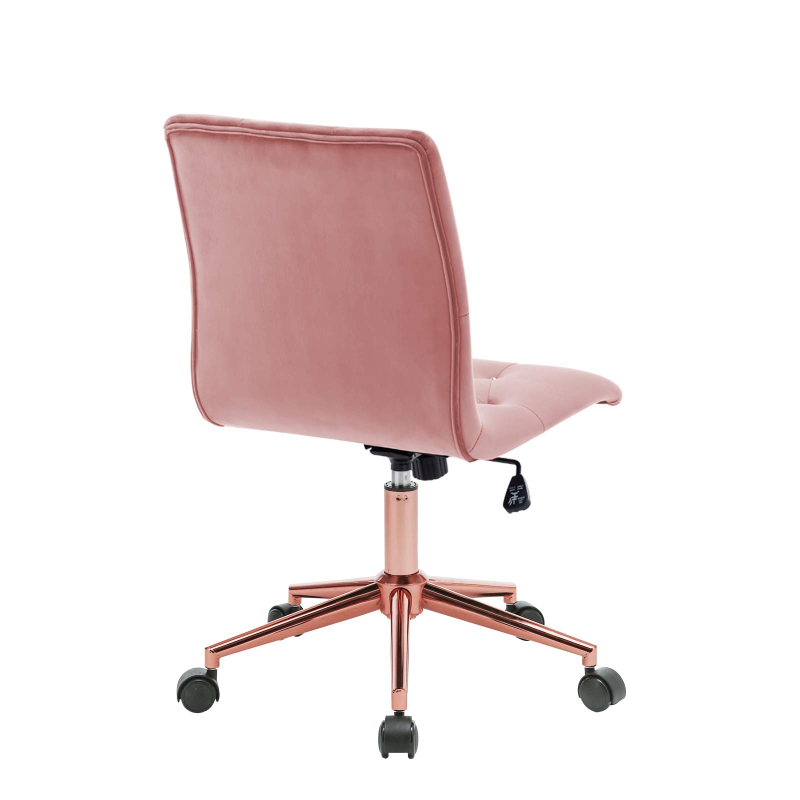 DUHOME Velvet Tufted Armless Office Chair with Golden Base - Adjustable Rolling Desk Chair for Home Office, Computer Work & Vanity - Pink Modern Ergonomic Swivel Chair with Wheels | Perfect for Small Spaces, Gaming Setup & Makeup Station