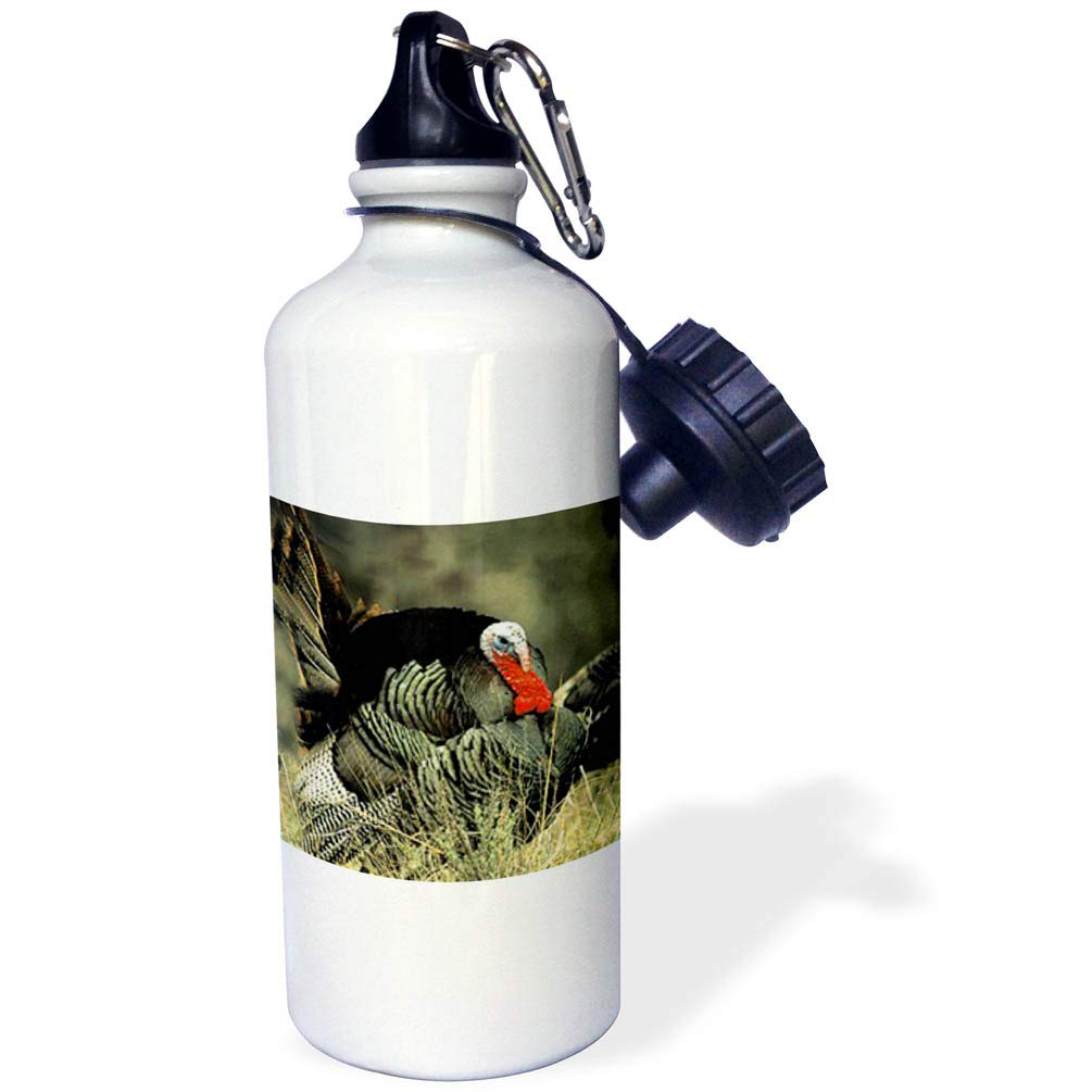 3D Rose Wild Turkey Gobbler Sports Water Bottle - 21 oz Insulated Stainless Steel Thermos for Hunting, Camping & Outdoor Activities - BPA Free White Water Bottle with Carry Handle