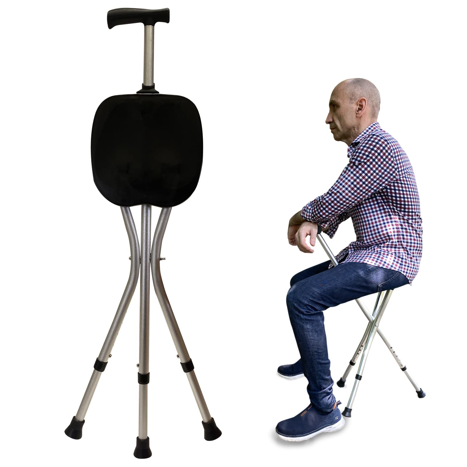 Honmido Portable Adjustable Folding Walking Cane with Seat - Lightweight Alloy Crutch Chair for Seniors, Anti-Slip & Durable Walking Stick - Perfect for Outdoor Walks, Hiking, and Resting
