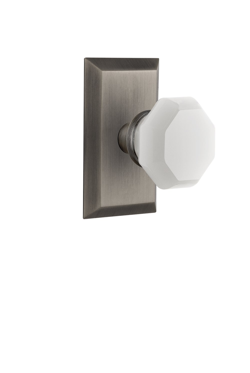 Antique Pewter 748237 Studio Plate Waldorf White Milk Glass Knob - Nostalgic Warehouse Passage-Backset Size 2.375