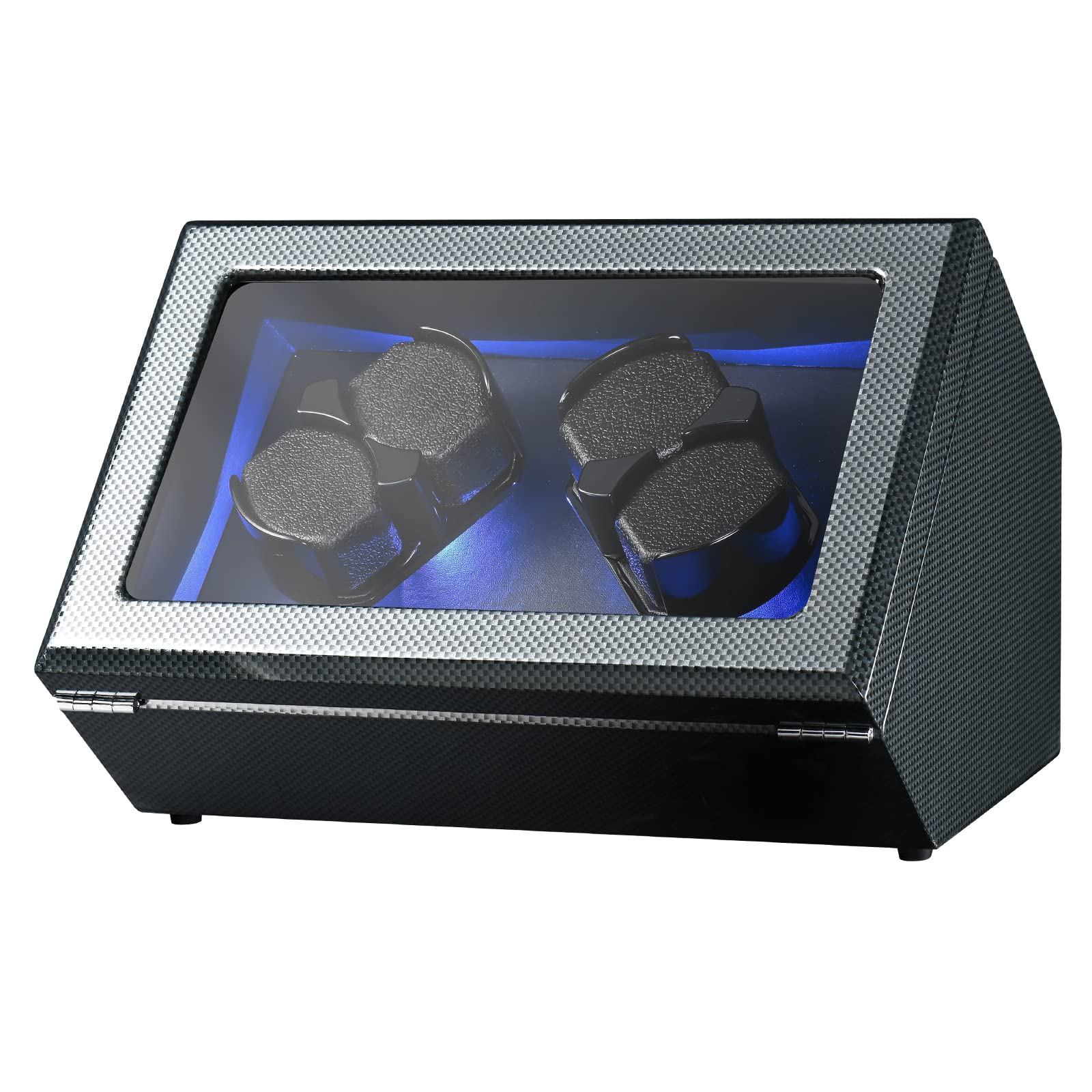 Premium Watch Winder for Automatic Watches - Flint 4-Watch Winder with 8 Rotation Modes, Ultra Quiet Motor & Blue LED Light | Luxury Piano Finish & Leather Case for Men & Women | Perfect for Watch Collectors & Travel Storage