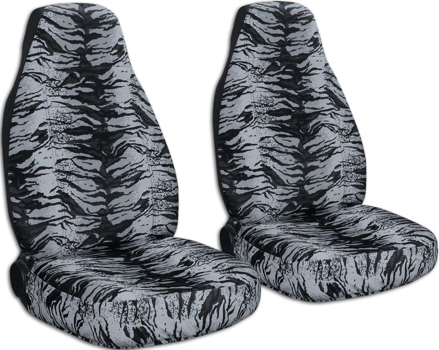 Premium Universal Fit Animal Print Car Seat Covers - Silver Snow Tiger Design | Front Bucket Seats | Airbag, Seat Belt & Armrest Compatible | 30 Stylish Patterns for SUVs, Sedans & Trucks | Perfect for Road Trips & Daily Commutes