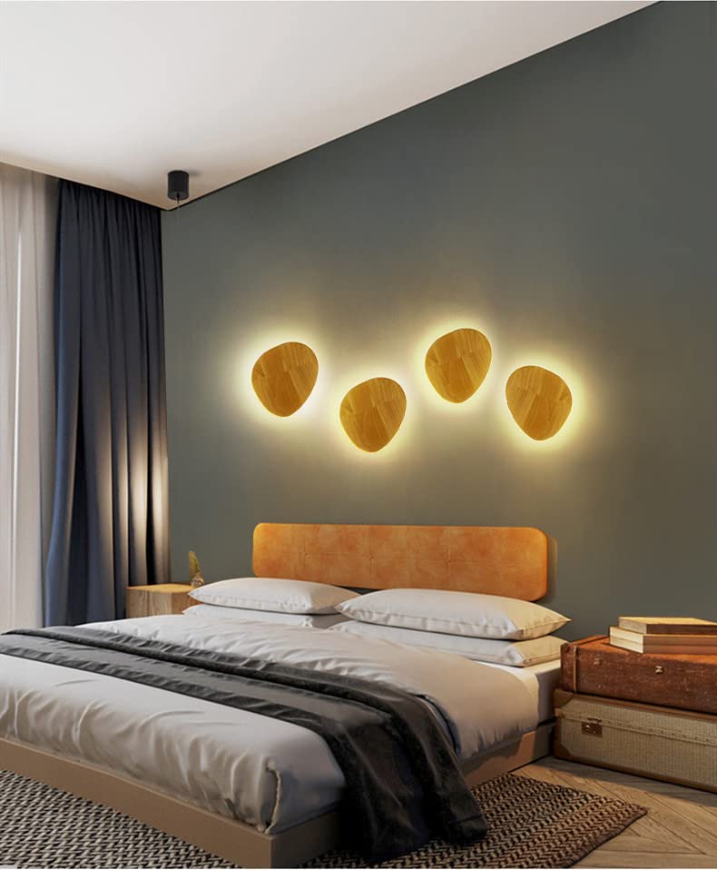 3 Pack Round Warm White LED Wall Sconce Lights - Wooden Indoor Wall Lighting Fixtures for Living Room, Bedroom, Hallway, Kitchen & Bathroom - Energy Efficient Night Lamp (7.5