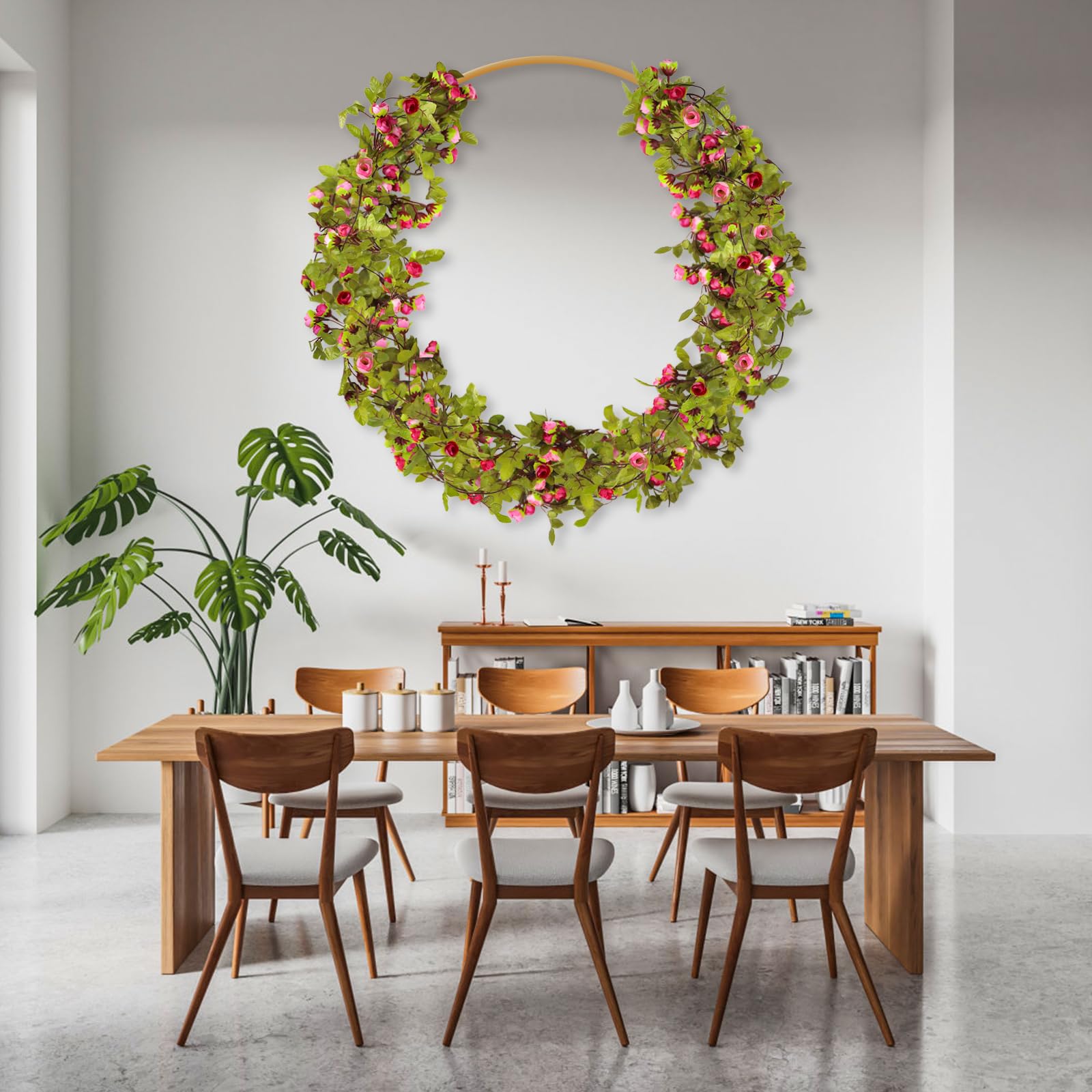 AirSun Artificial Rose Flower Garland - 2PCS 14.5FT Fake Vines with Rose Buds for Wedding, Home, Office & Party Decor | Perfect for Bedroom, Garden & Indoor Hanging Decorations