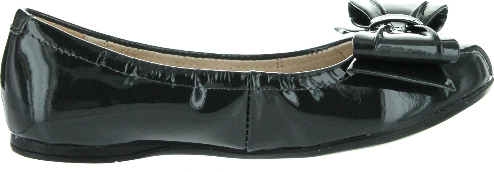 Ivanka Girls' Elegant Bow Flats - Sparkle Dark Grey Patent Leather Dress Shoes for Kids Size 28 | Perfect for Birthday Parties, Pageants & Special Occasions