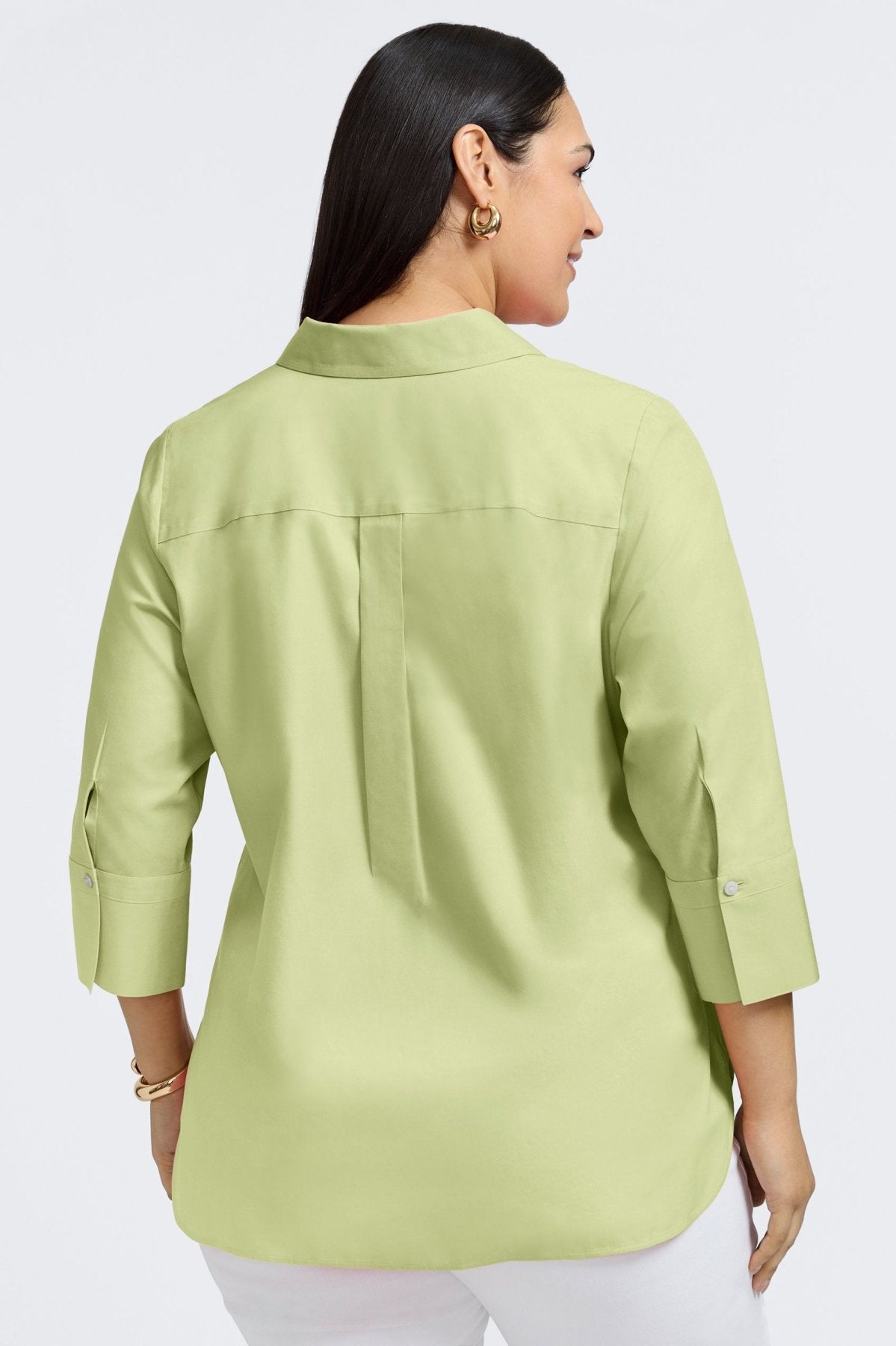 Madison Plus No Iron Pinpoint 3/4 Sleeve Tunic Shirt for Women - Wrinkle-Free Office Wear & Casual Outfits