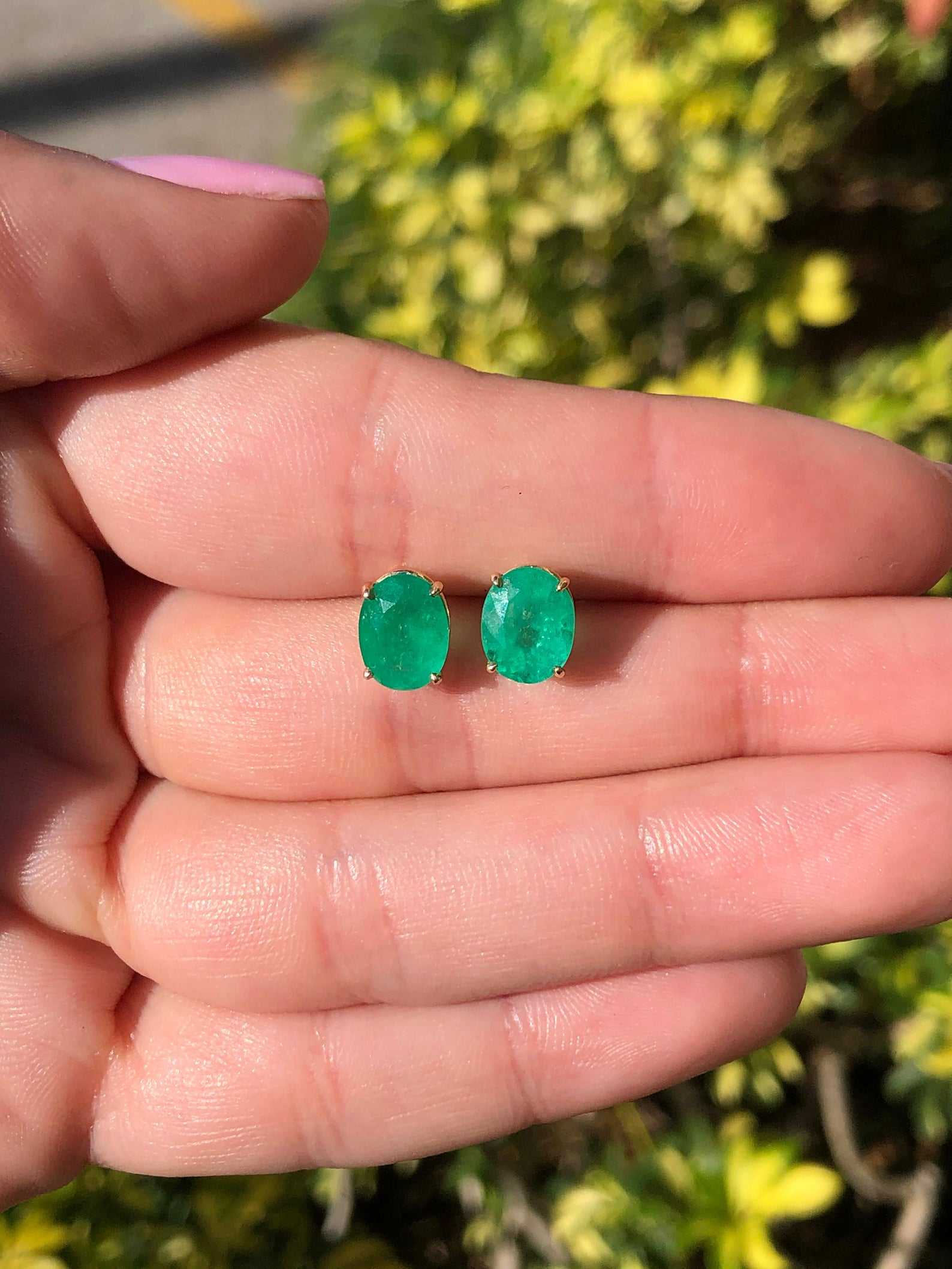 3.20tcw Medium Dark Deep Green Natural Emerald Oval Stud Earrings in 14K Gold - Elegant Statement Jewelry for Women, Perfect for Weddings, Parties & Special Occasions