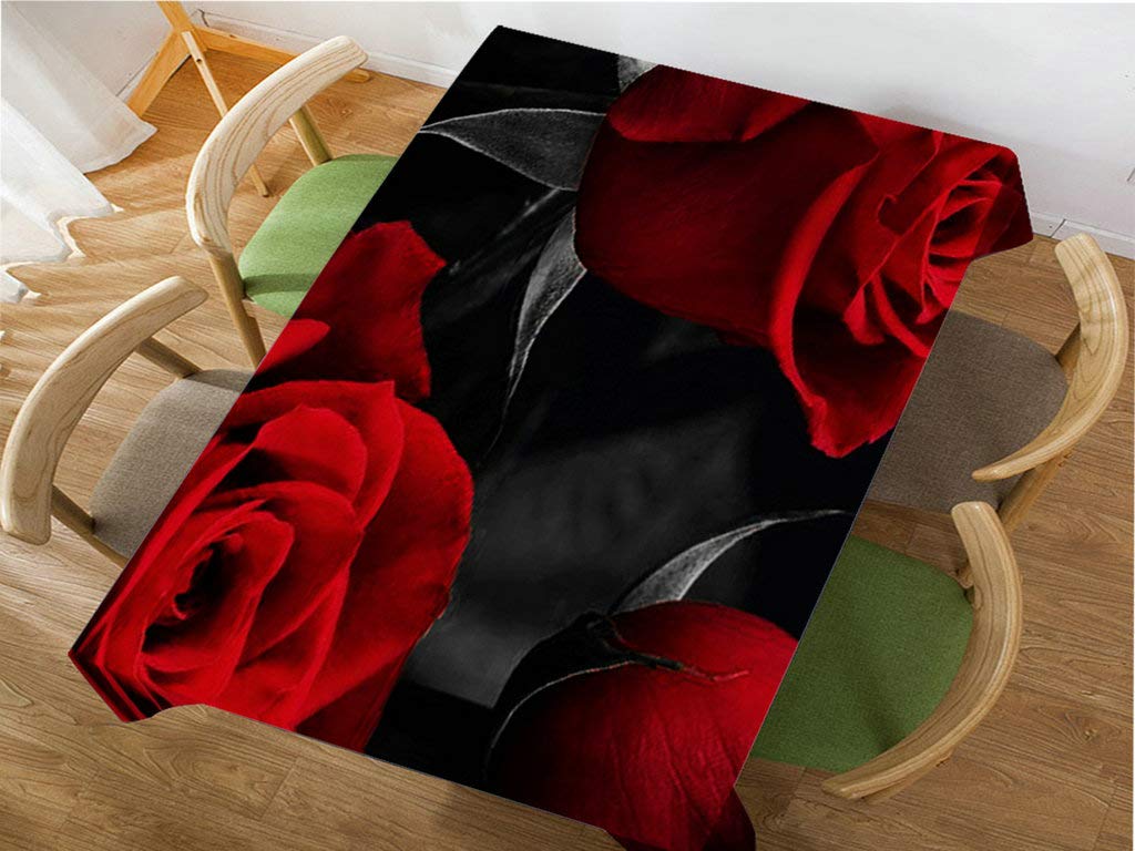 Red Rose and Black Leaves Floral Tablecloth - 60 x 84 Inch Rectangle Decorative Table Cover for Dining, BBQ, Picnic, Coffee Table | Perfect for Wedding, Party, and Home Decor