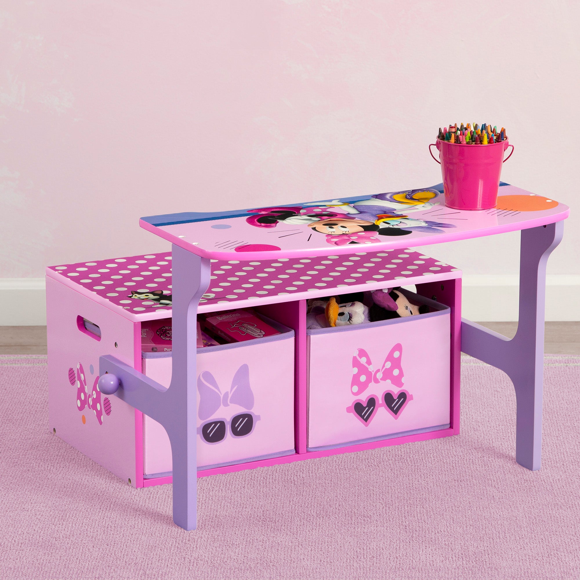Minnie Mouse 2-in-1 Activity Bench and Desk for Kids - Convertible Play Table & Study Desk - Perfect for Playroom, Nursery, or Preschool Learning Activities
